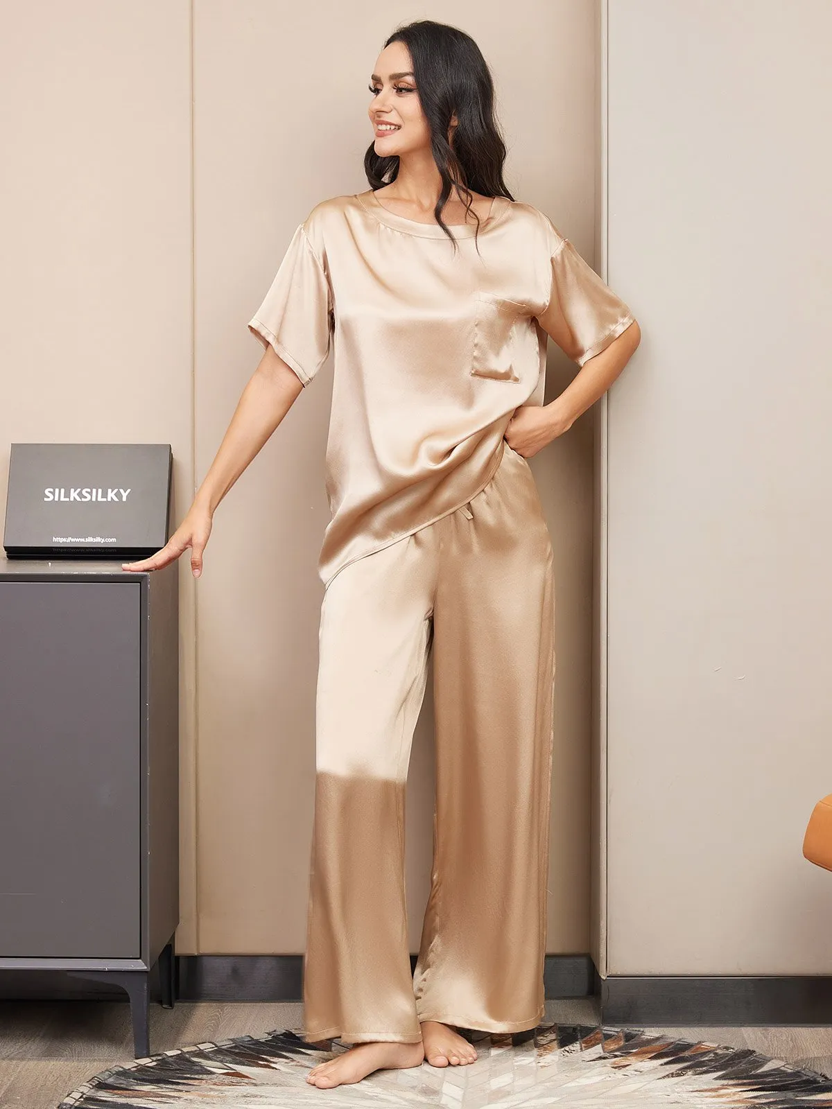 Pure Zijde Korte Mouwen Pyjama Set