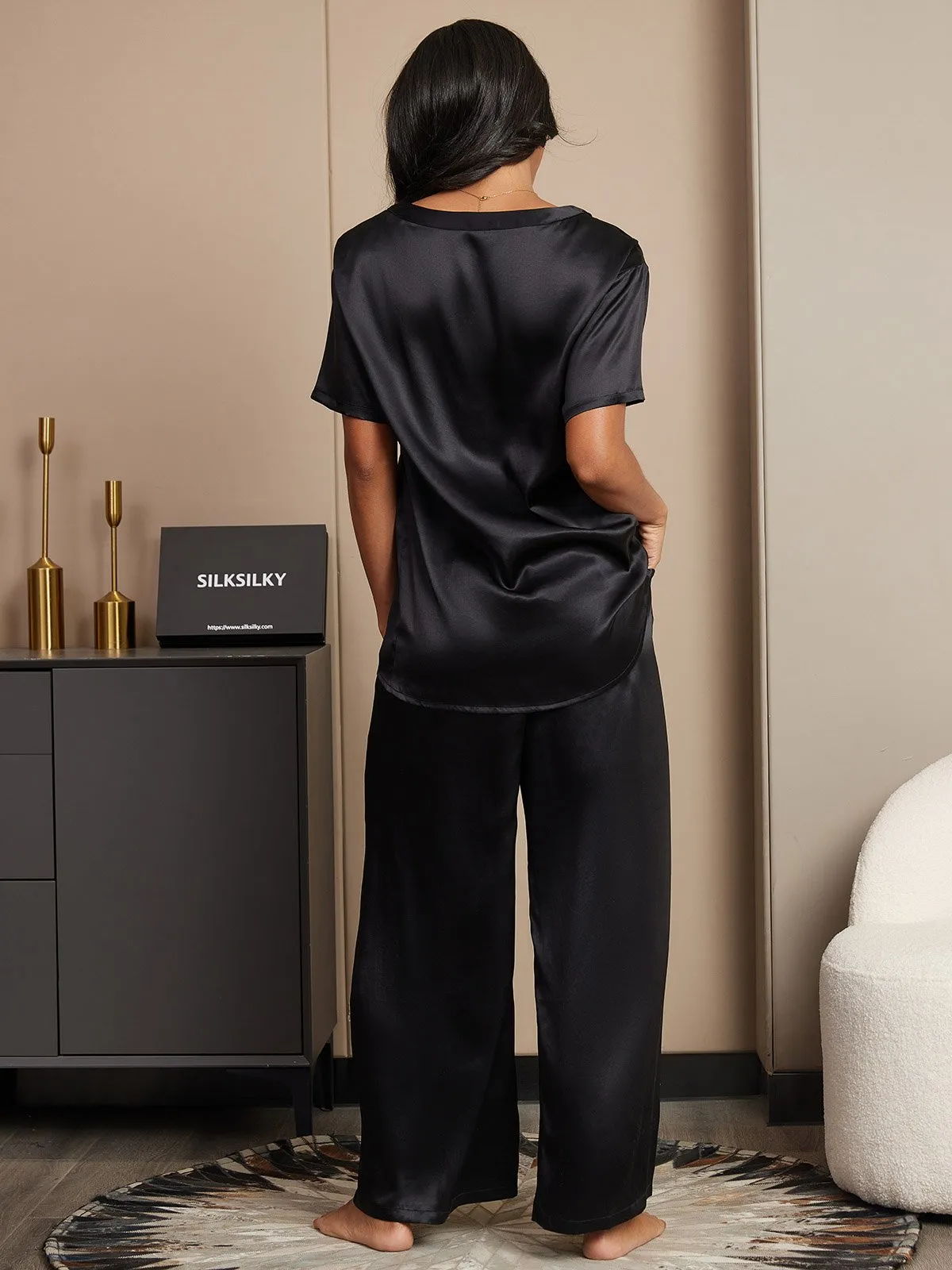 Pure Zijde Korte Mouwen Pyjama Set