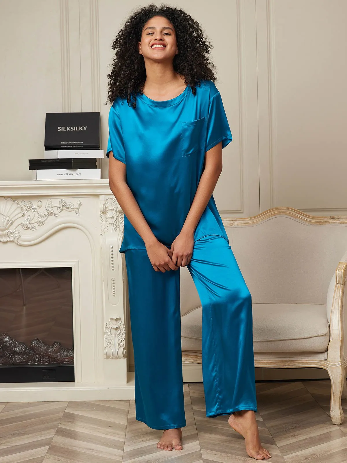 Pure Zijde Korte Mouwen Pyjama Set