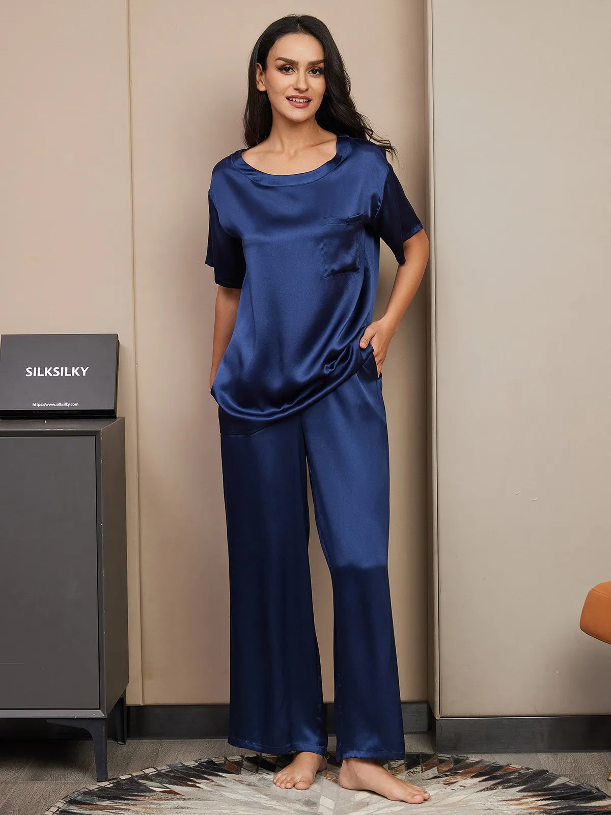 Pure Zijde Korte Mouwen Pyjama Set
