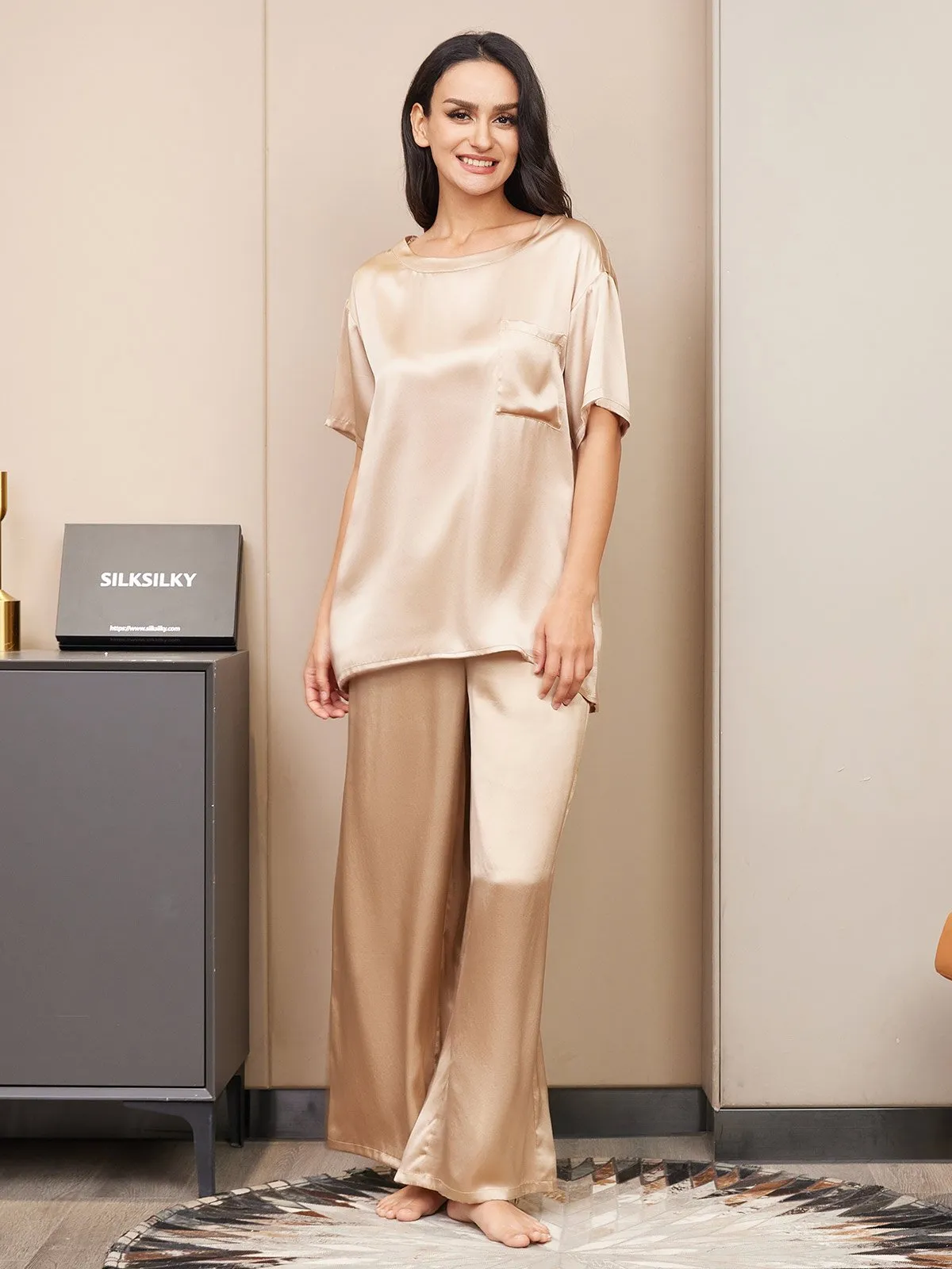 Pure Zijde Korte Mouwen Pyjama Set
