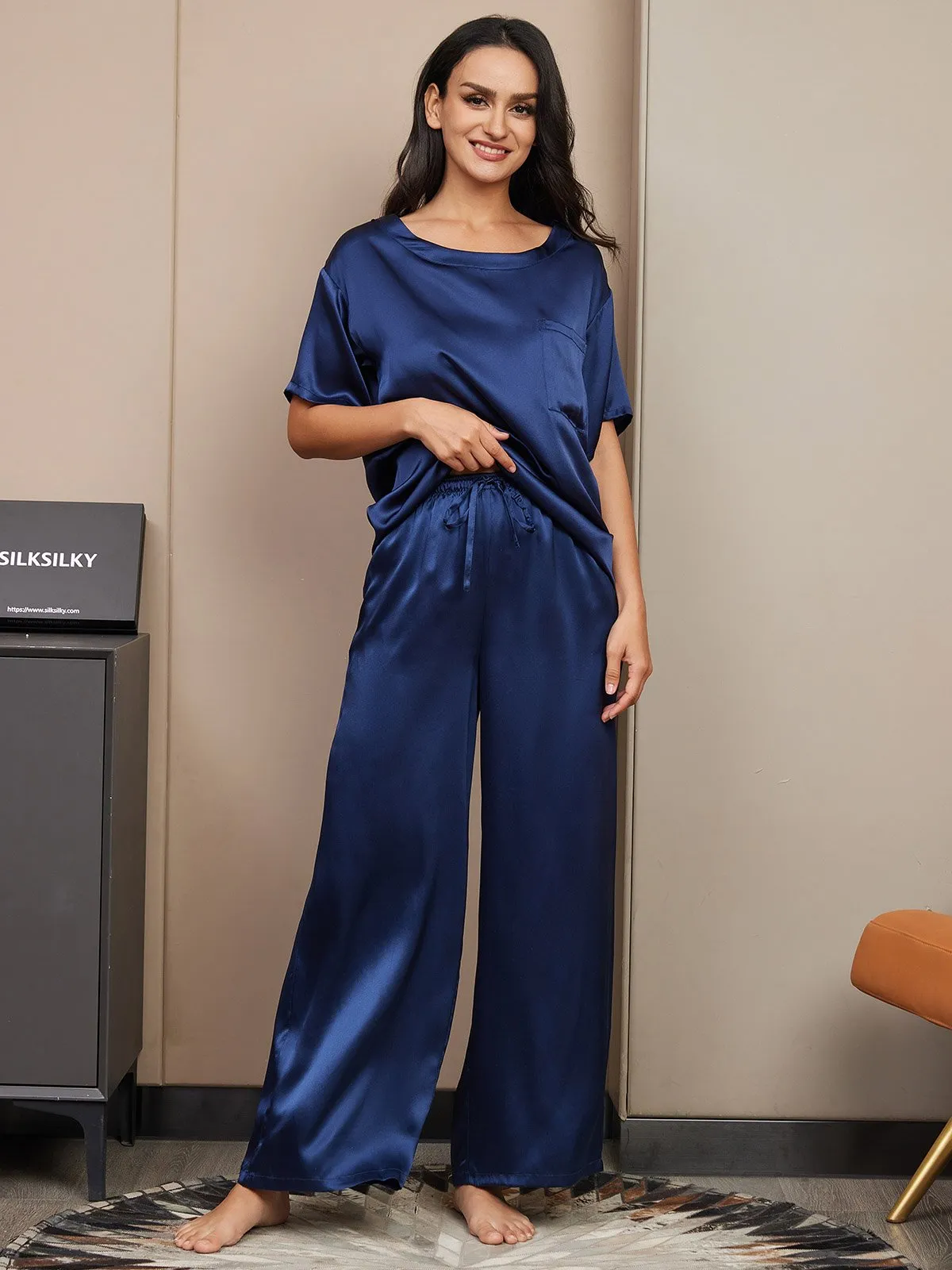 Pure Zijde Korte Mouwen Pyjama Set