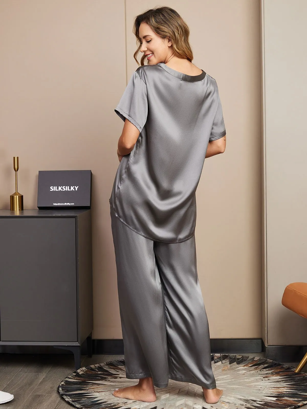 Pure Zijde Korte Mouwen Pyjama Set