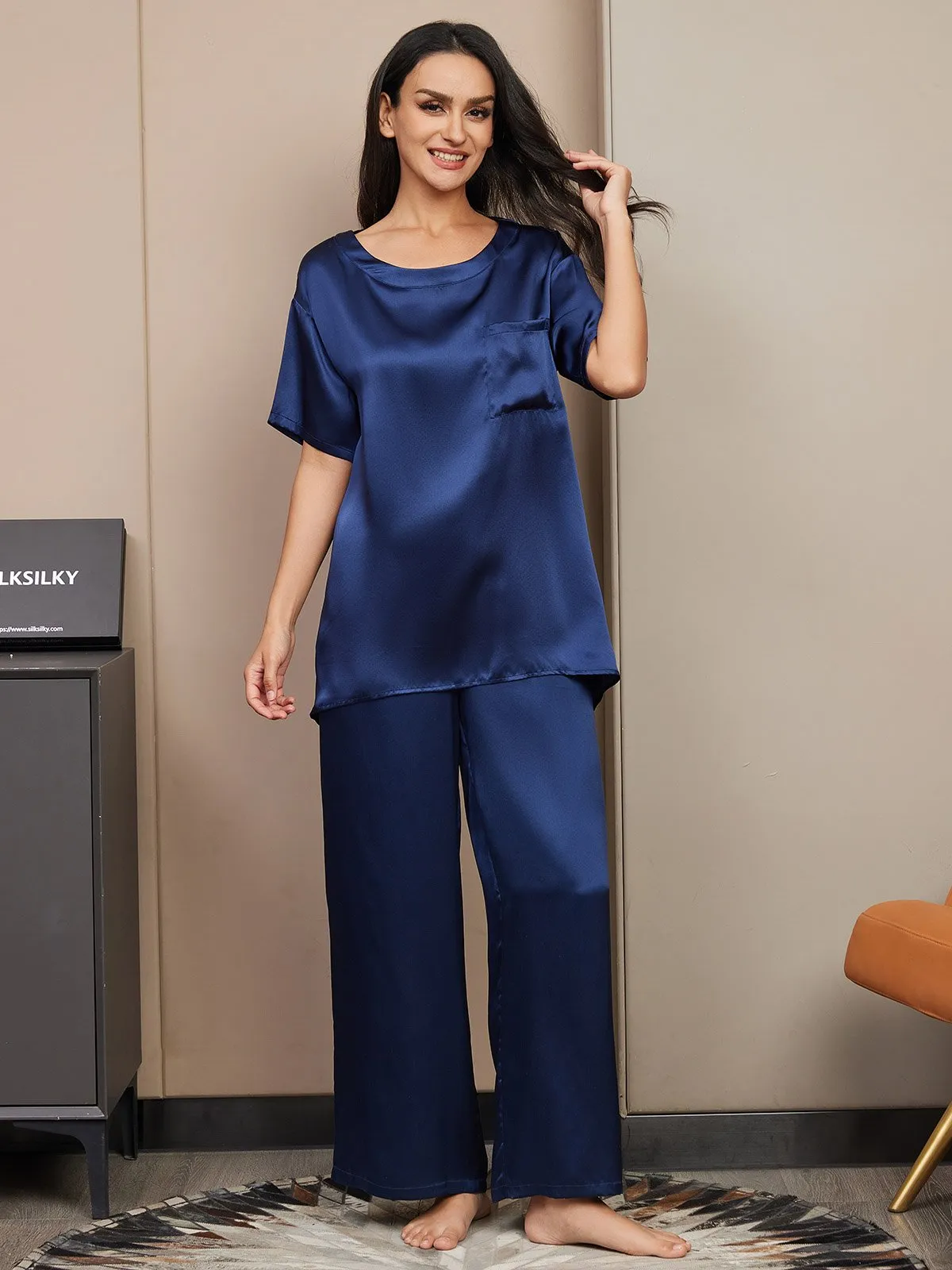 Pure Zijde Korte Mouwen Pyjama Set