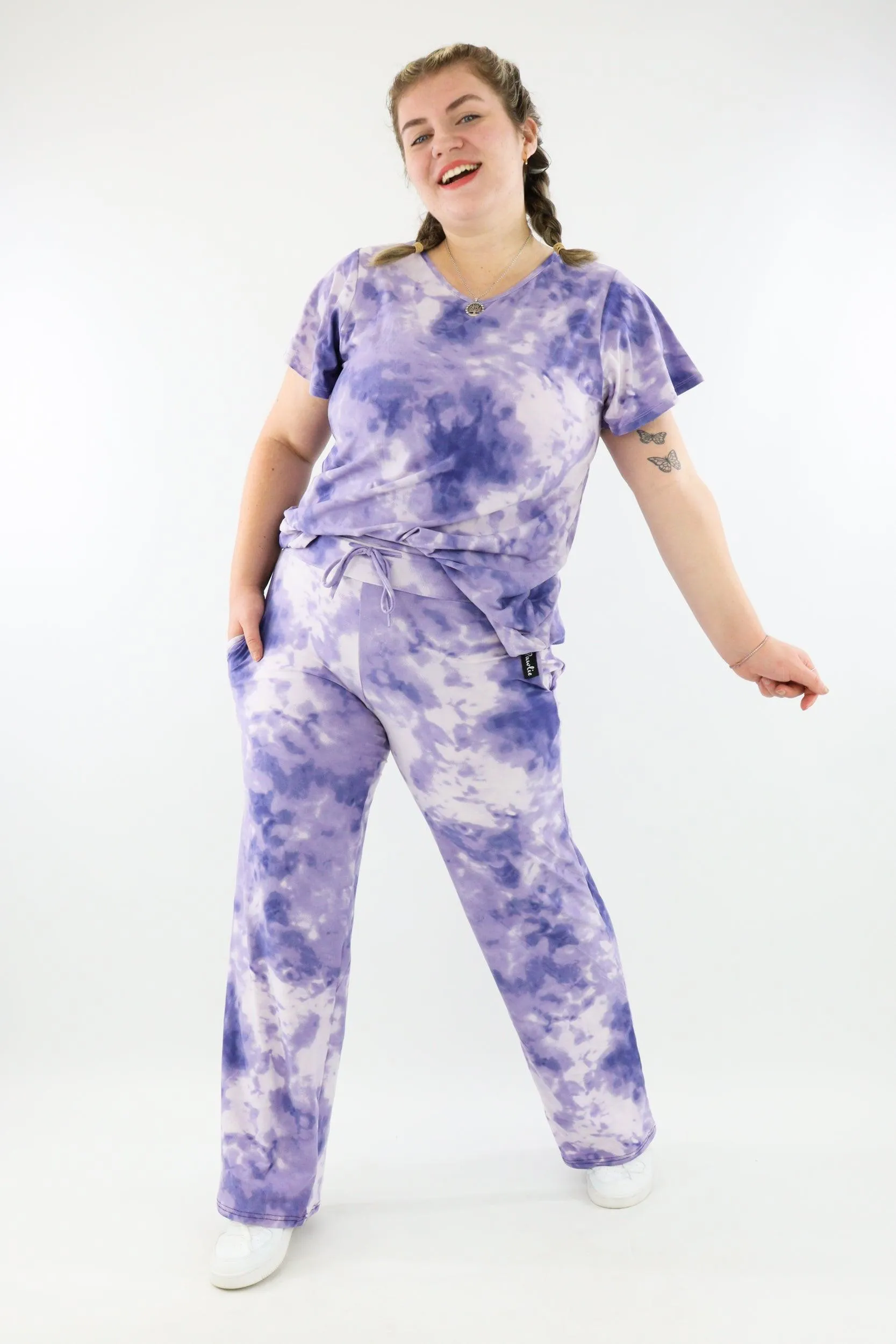 Purple Tie Dye - Long T-shirt - Flutter Sleeve