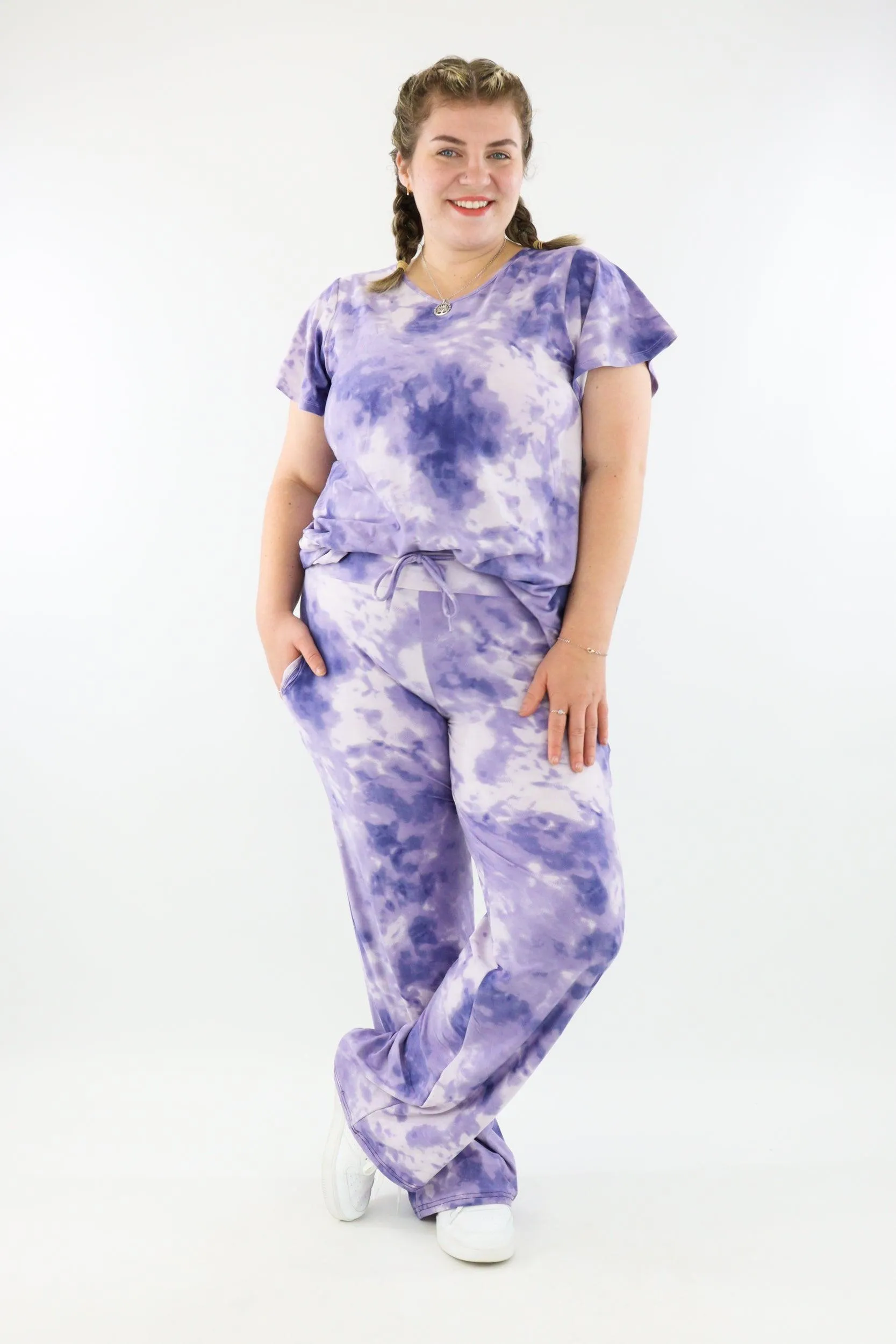 Purple Tie Dye - Long T-shirt - Flutter Sleeve
