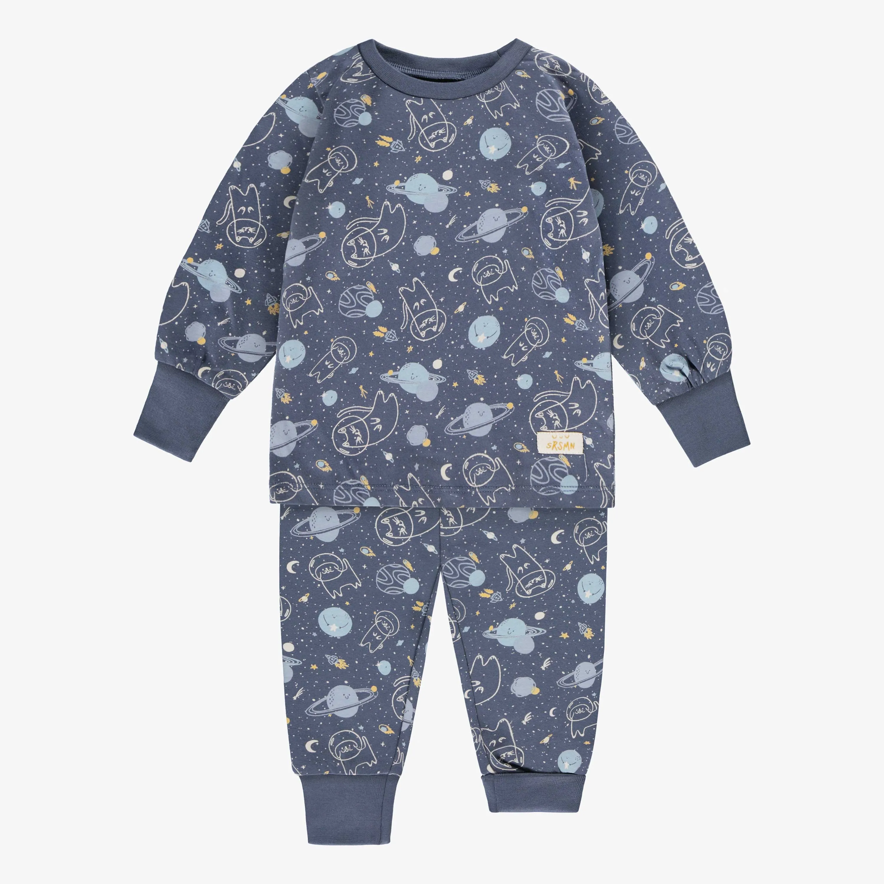 Pyjama deux pièces bleu à motifs, bébé || Two piece blue pajamas with all over print, baby