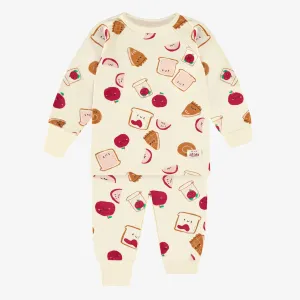 Pyjama deux pièces crème avec motifs en jersey, bébé || Cream two piece pajamas with all over prints in jersey, baby