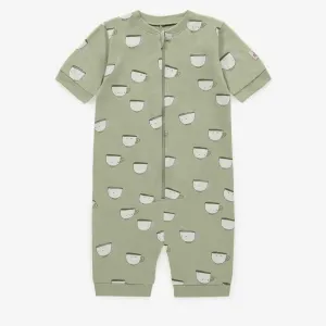 Pyjama vert une pièce avec tasses en coton, enfant || Green one piece pajama with cups in cotton, child
