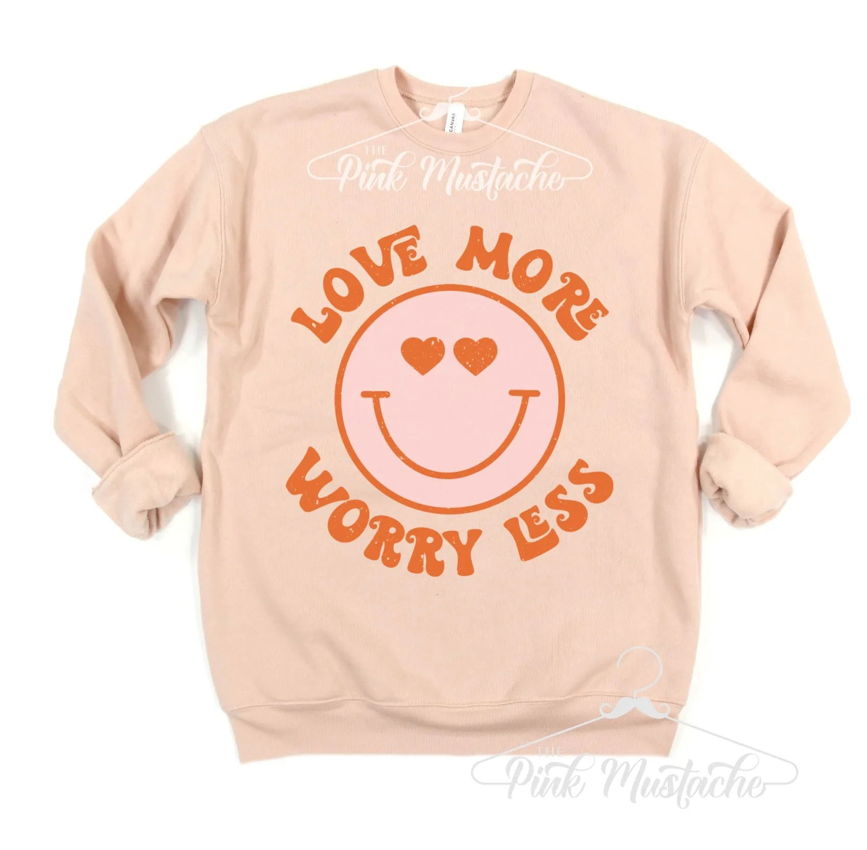 Quality Bella Canvas Sweatshirt- Love More Worry Less- Super Soft Smiley Retro Bella Sweatshirt / Bella Canvas Quality Sweatshirt