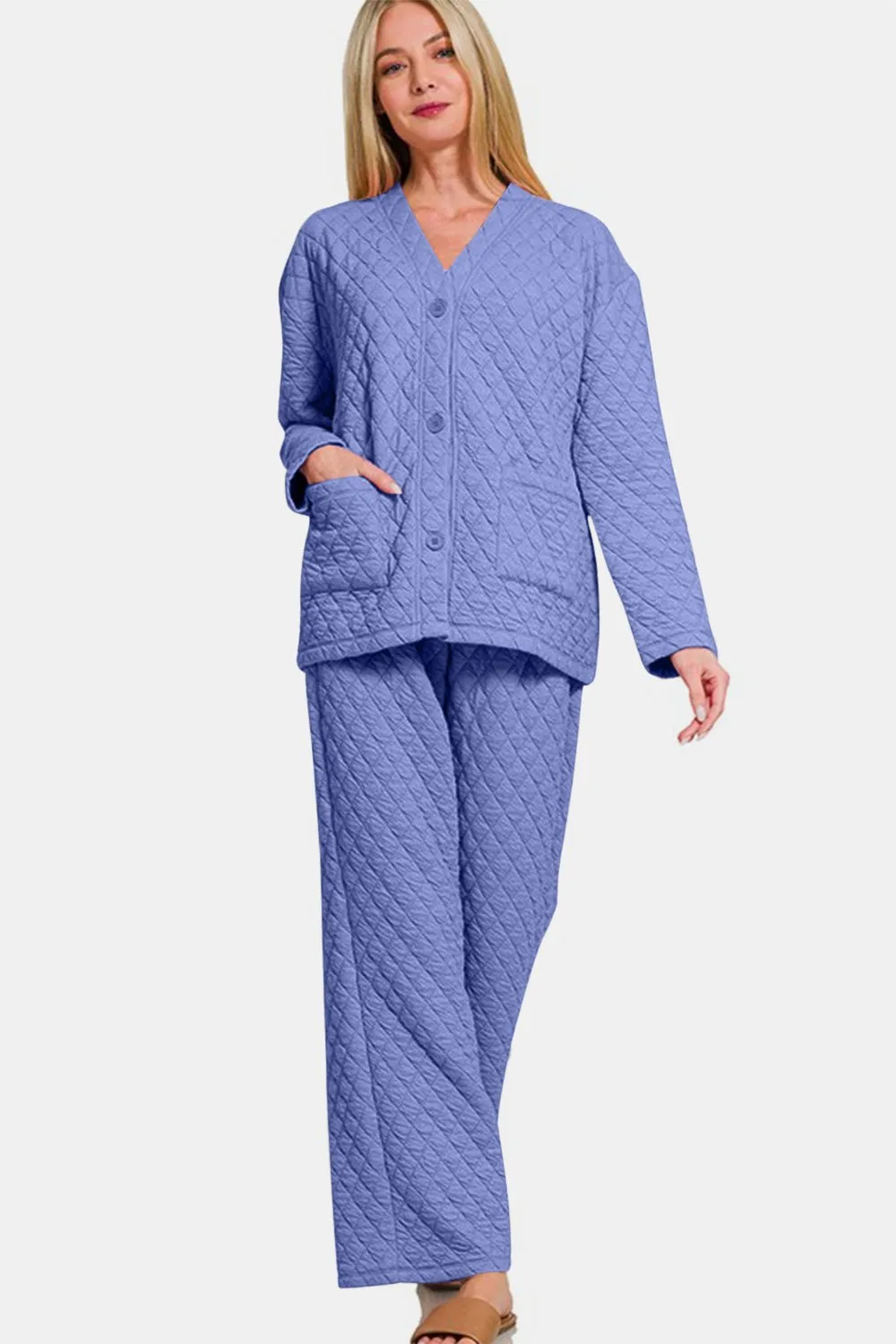 Quilted Button Up Lounge Set