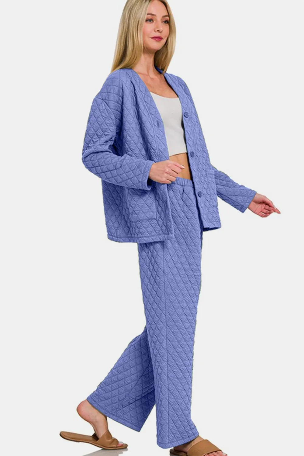 Quilted Button Up Lounge Set