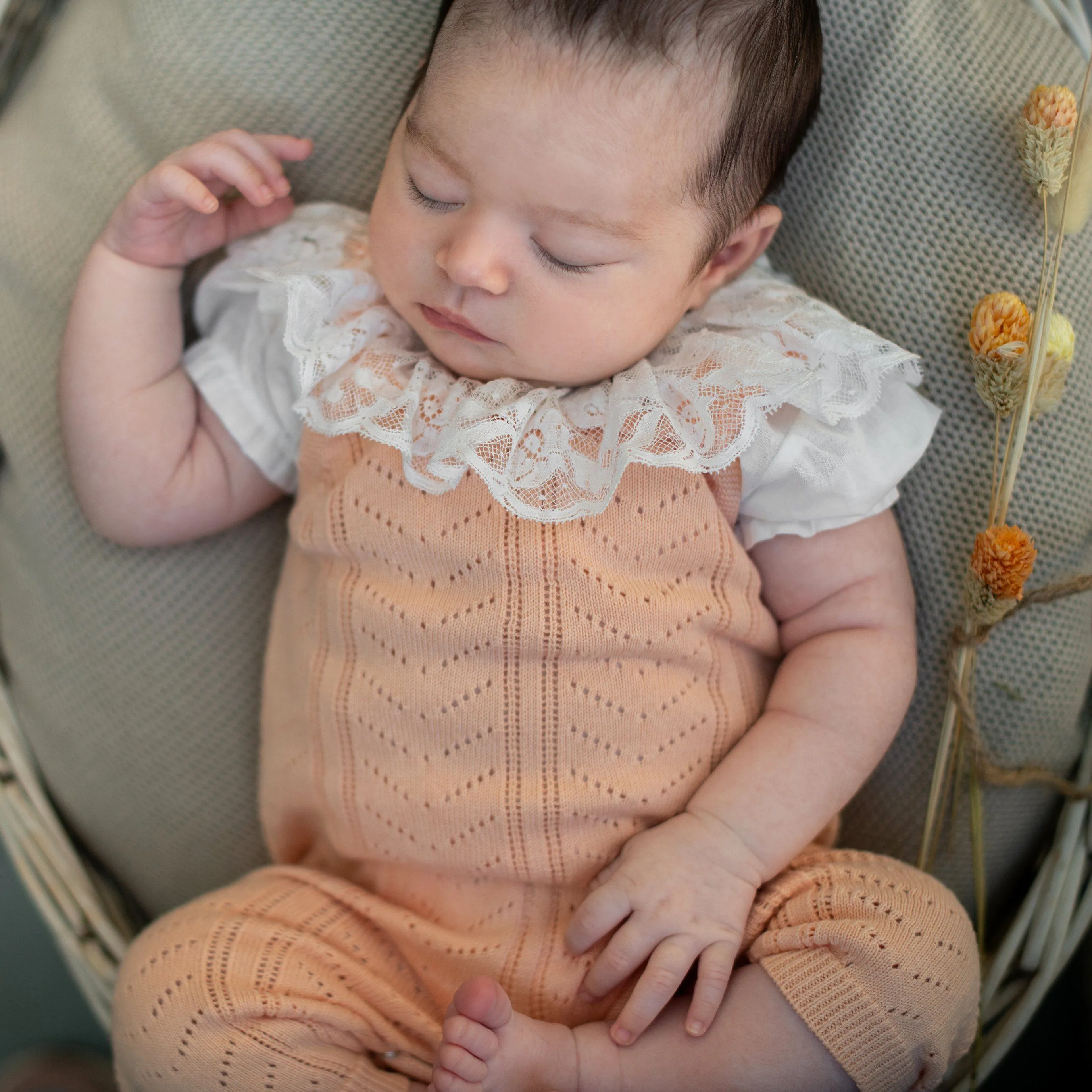 "Ava" Peach Knit Dungarees