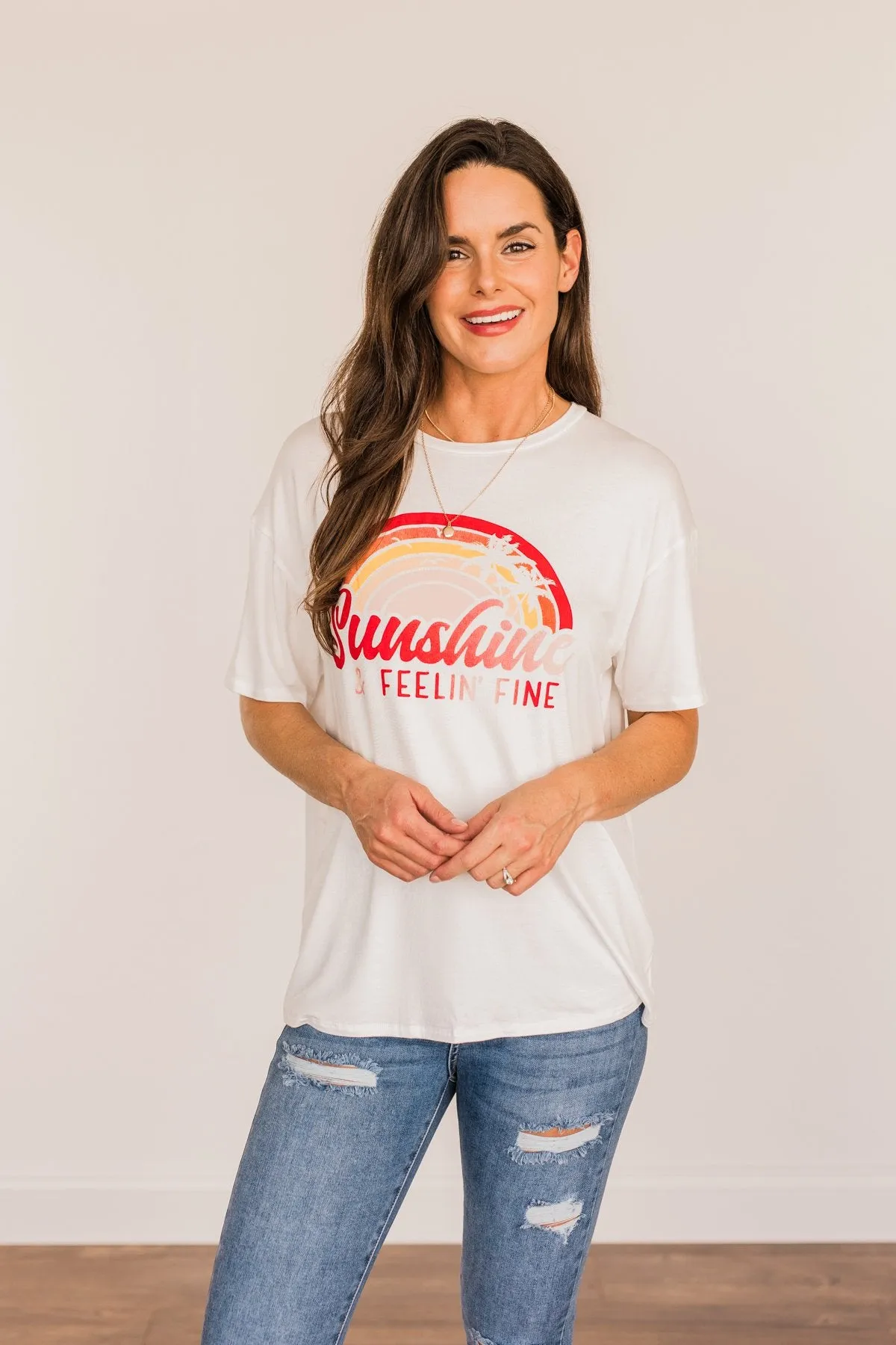 "Sunshine & Feelin' Fine" Graphic Tee- Ivory