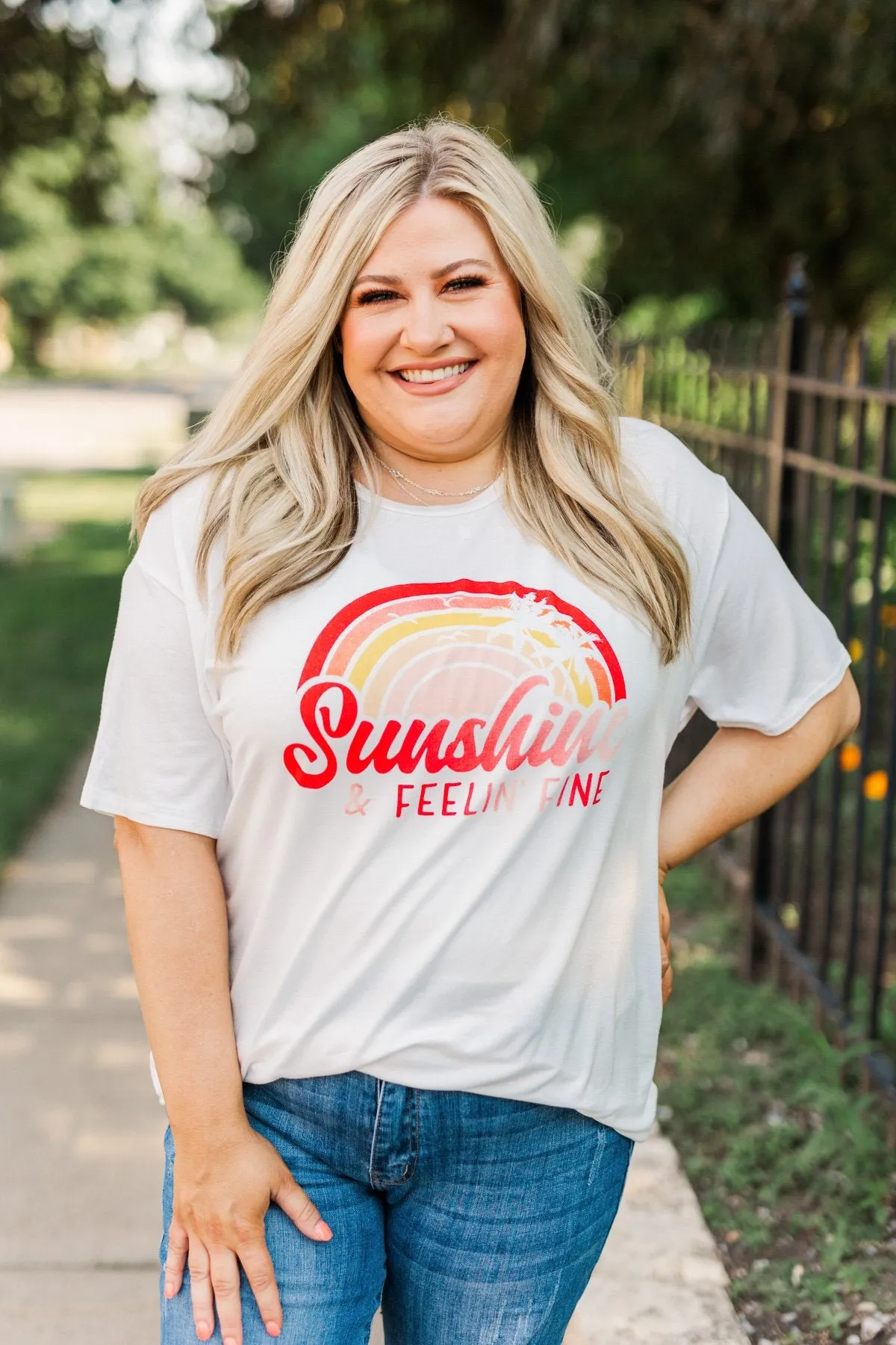 "Sunshine & Feelin' Fine" Graphic Tee- Ivory