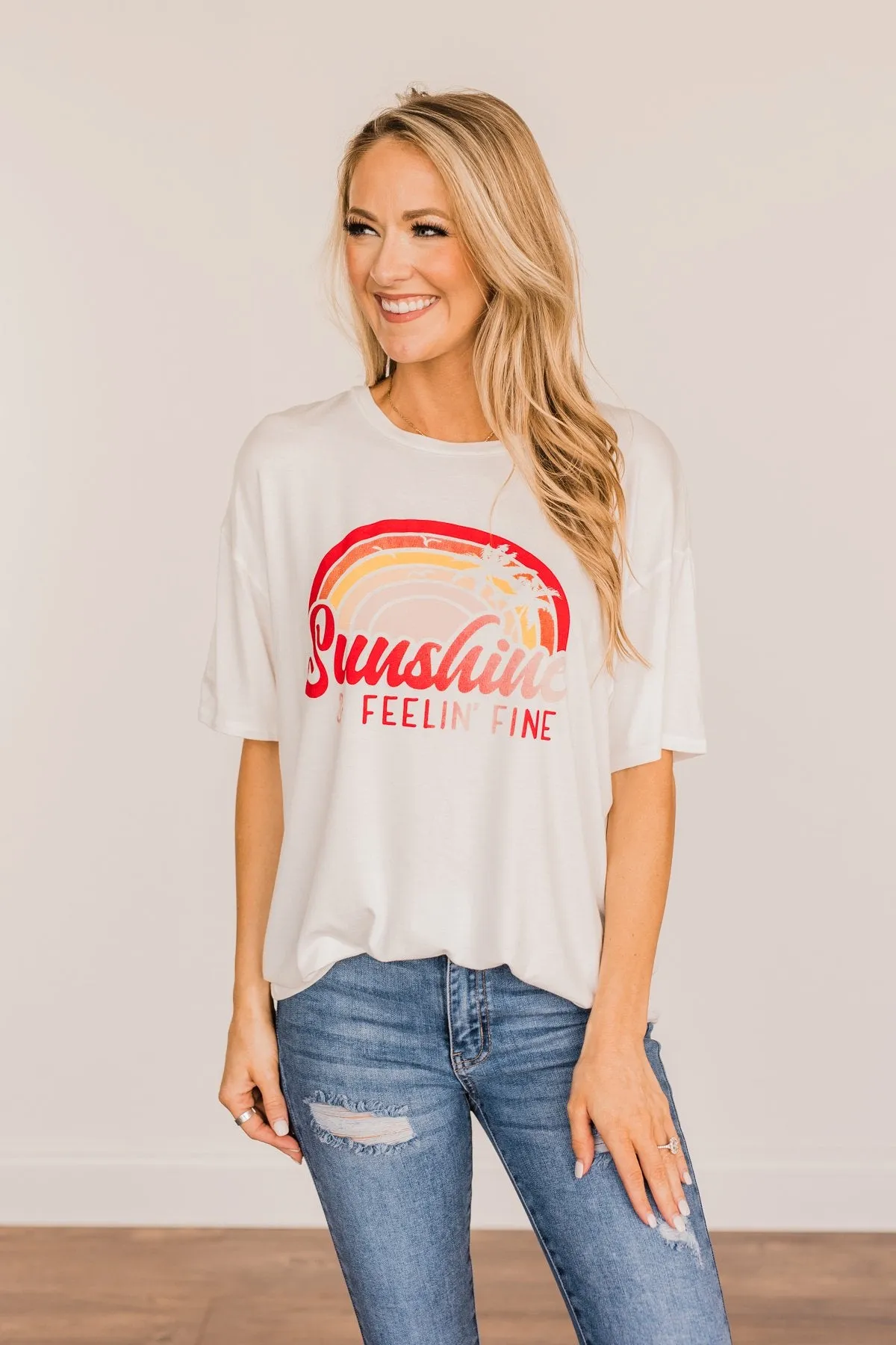 "Sunshine & Feelin' Fine" Graphic Tee- Ivory