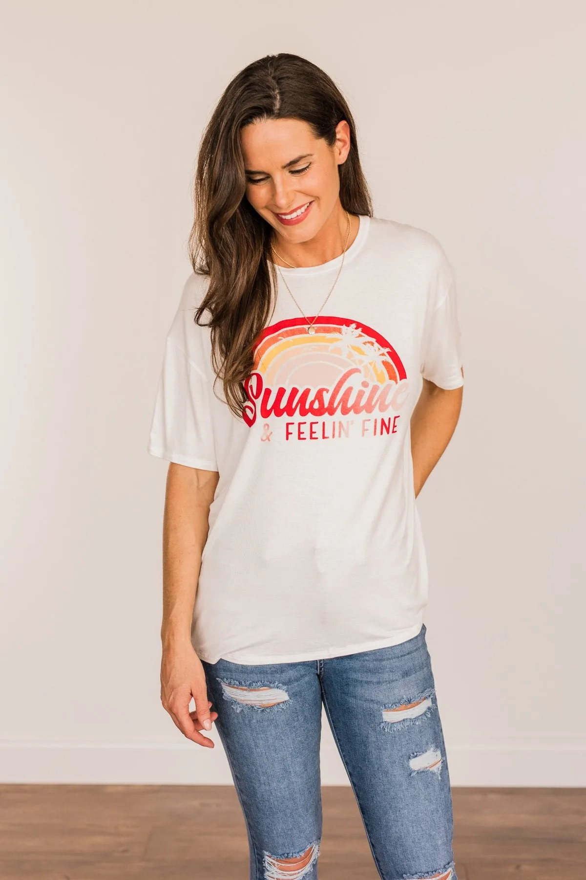 "Sunshine & Feelin' Fine" Graphic Tee- Ivory