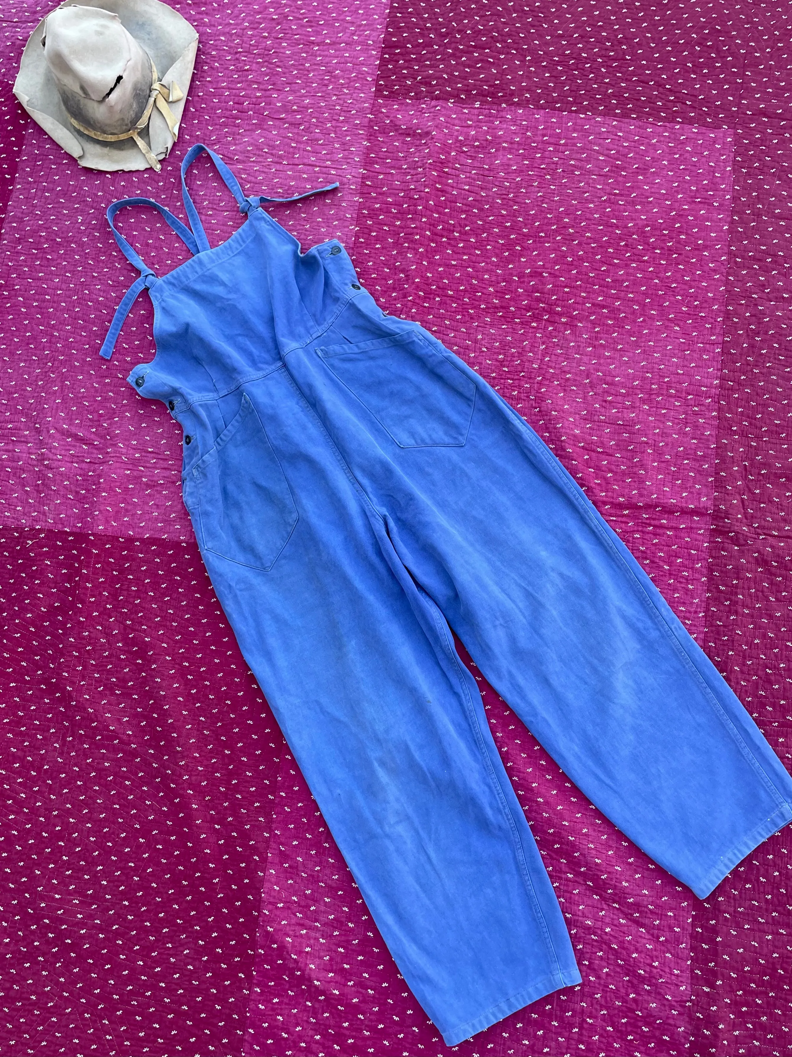 Rare 1940s French Double Side Button Ladies Overalls