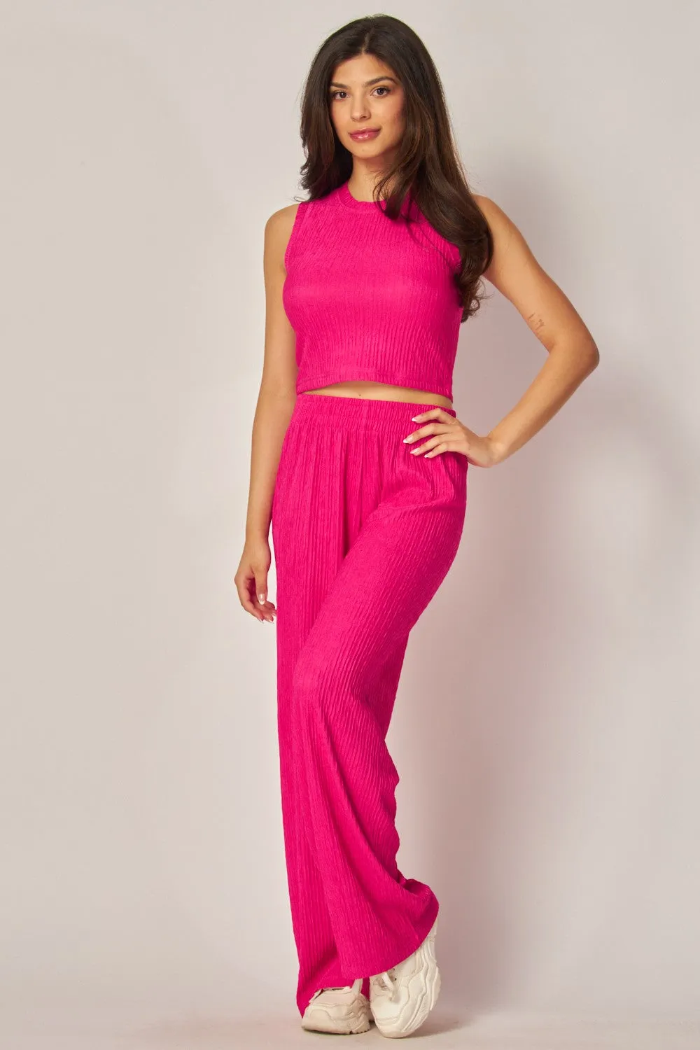Raspberry Crinkle Cropped Top & Lounge Pants Set 2/14/25 9613