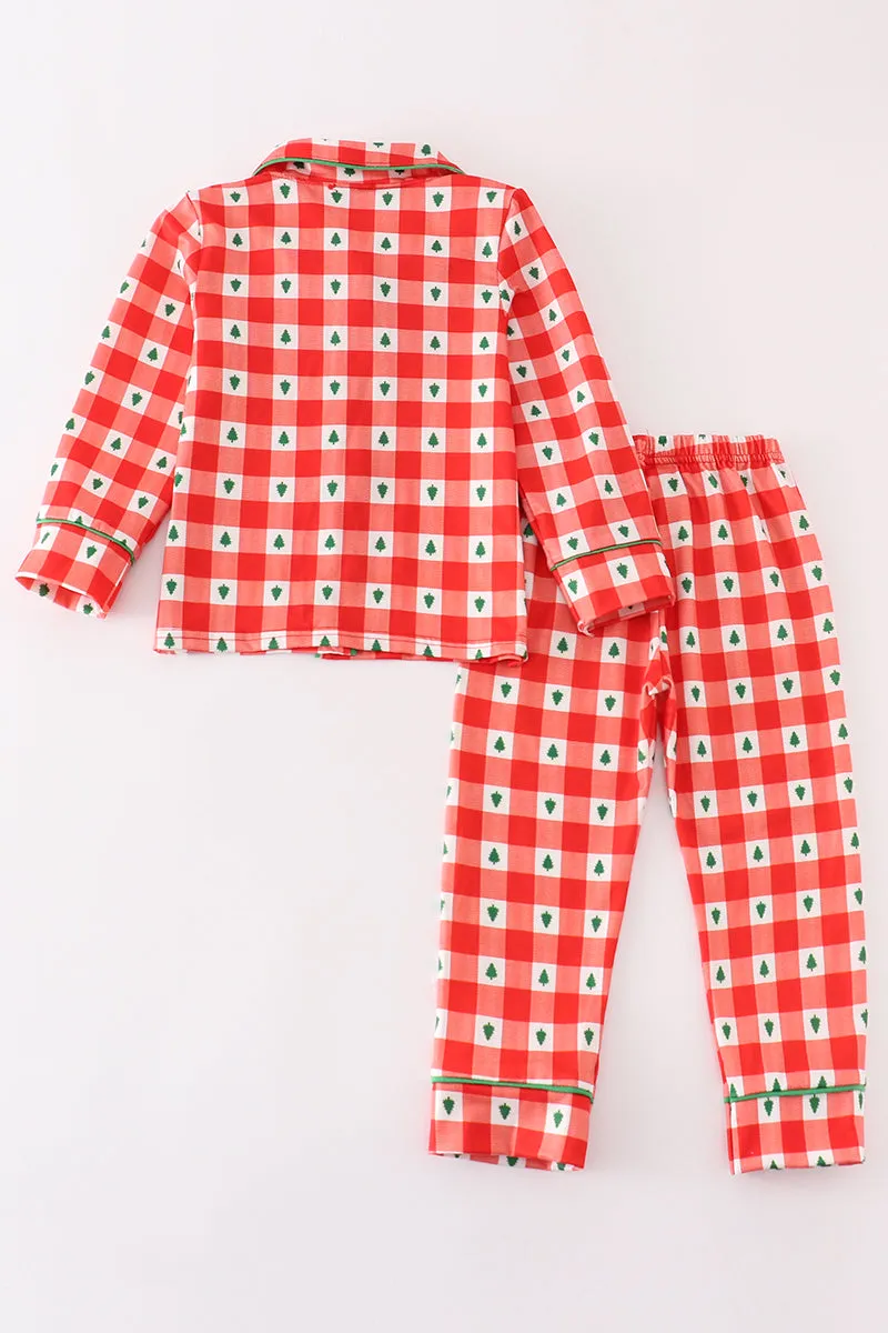 Red Christmas Tree Gingham Boy Pajamas Set