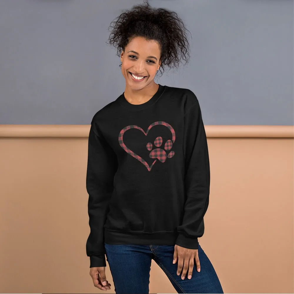 Red Plaid Heart and Paw Sweatshirt