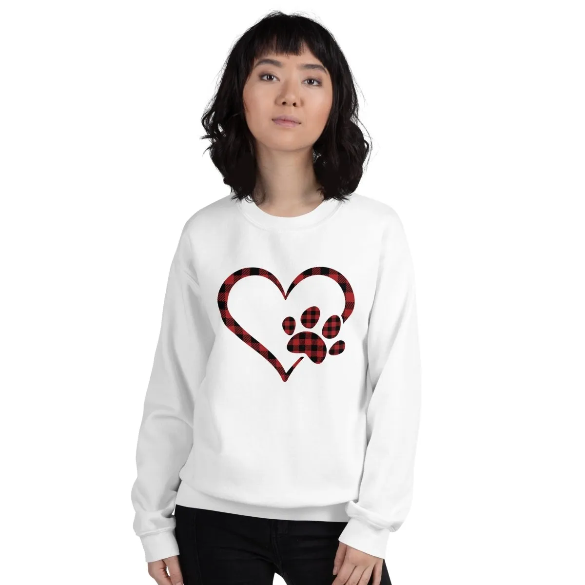 Red Plaid Heart and Paw Sweatshirt