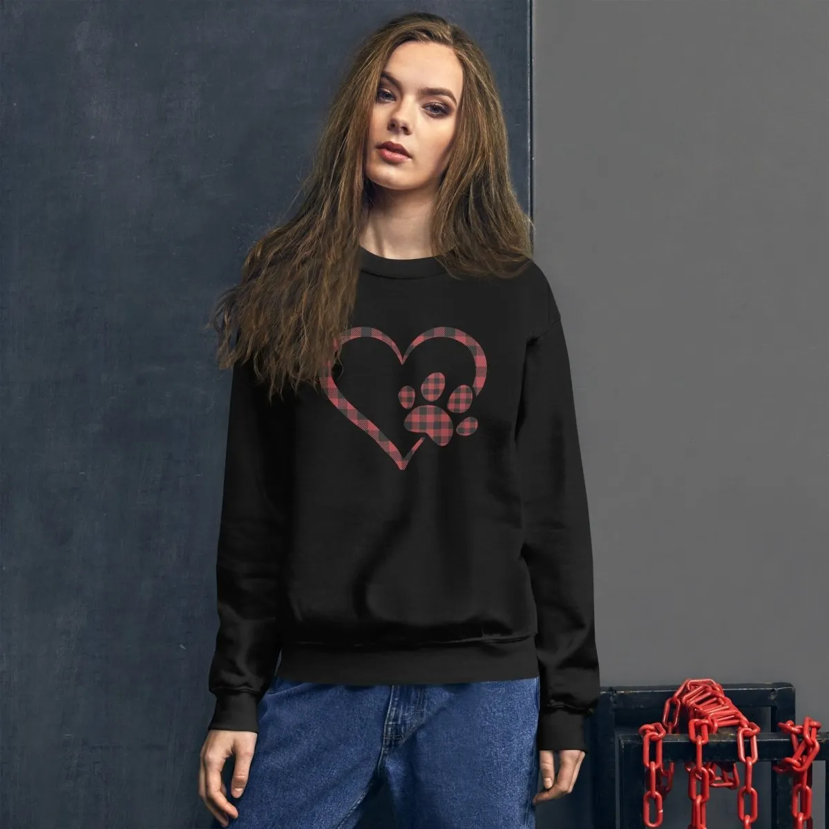 Red Plaid Heart and Paw Sweatshirt