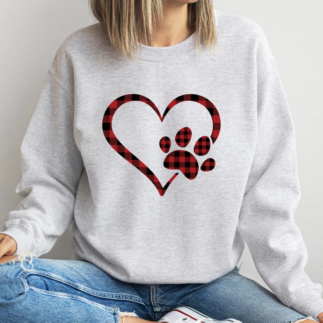 Red Plaid Heart and Paw Sweatshirt