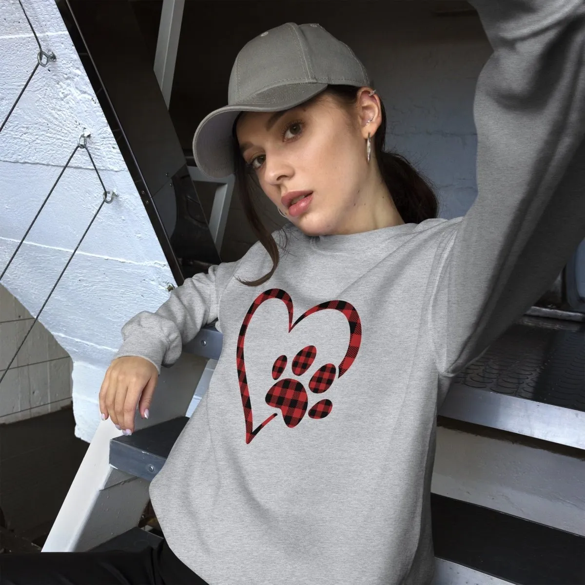Red Plaid Heart and Paw Sweatshirt