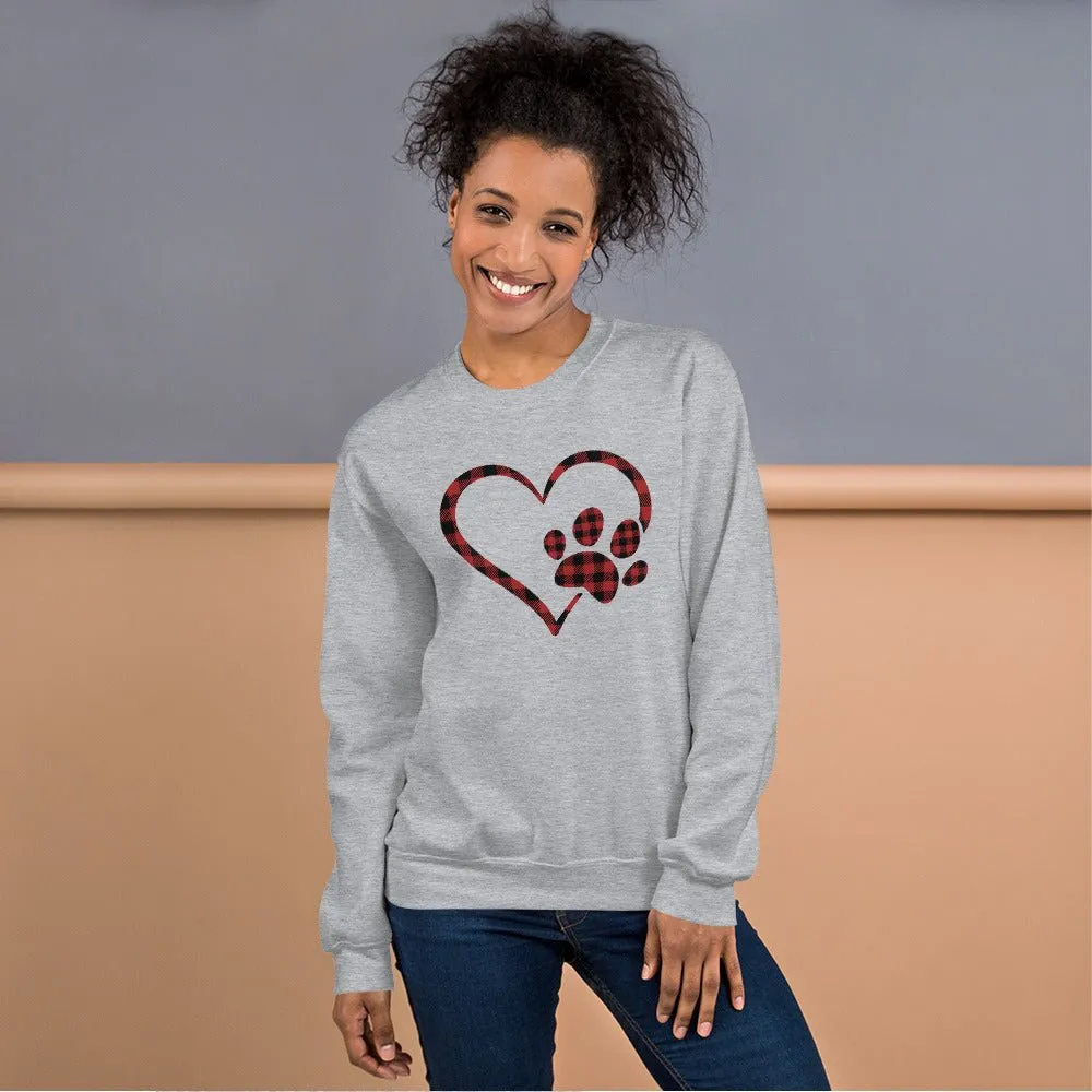 Red Plaid Heart and Paw Sweatshirt