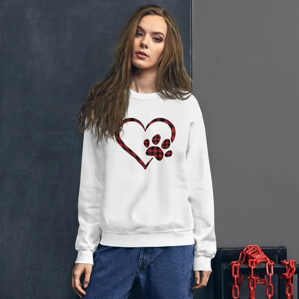 Red Plaid Heart and Paw Sweatshirt