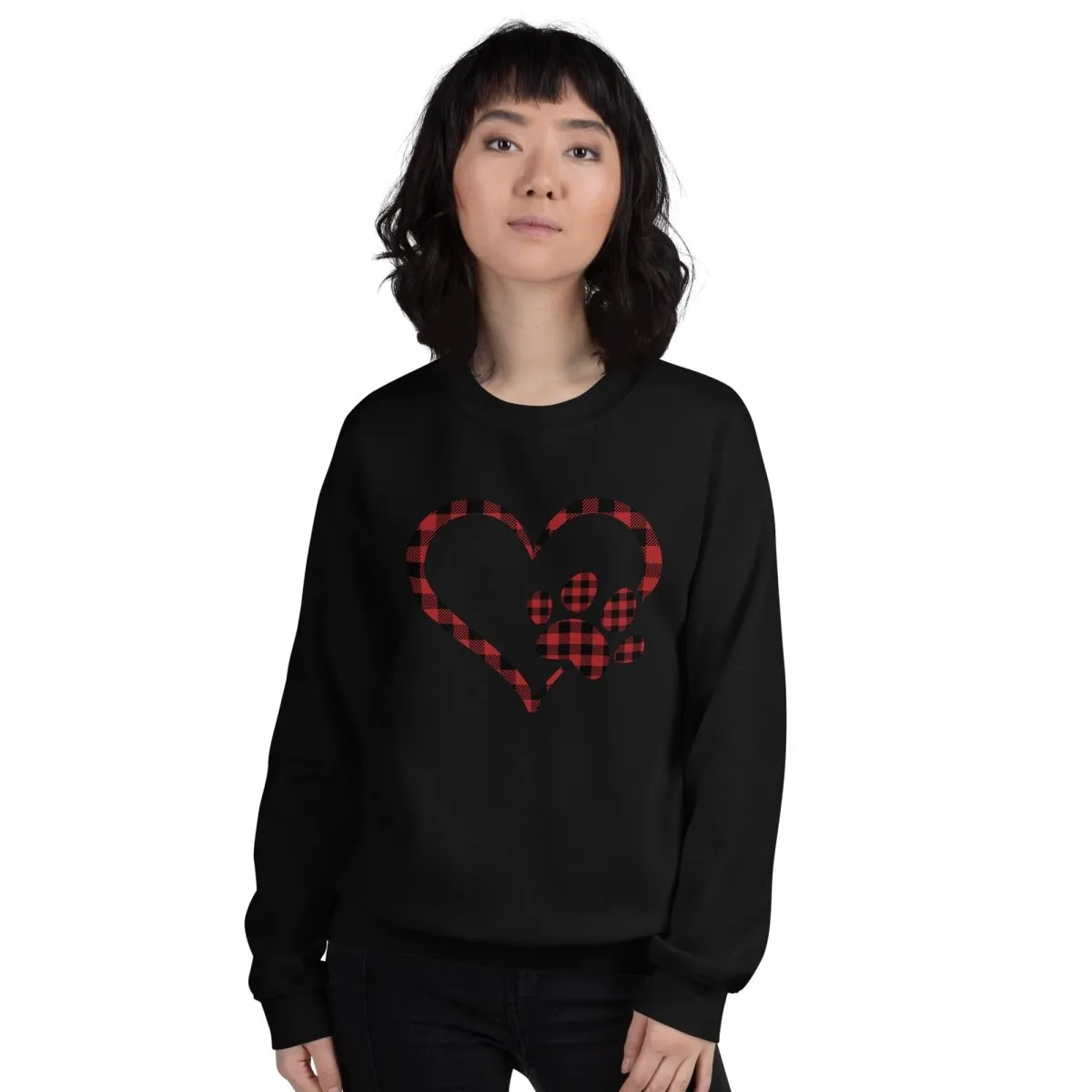 Red Plaid Heart and Paw Sweatshirt
