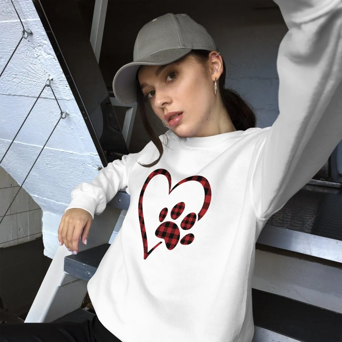 Red Plaid Heart and Paw Sweatshirt