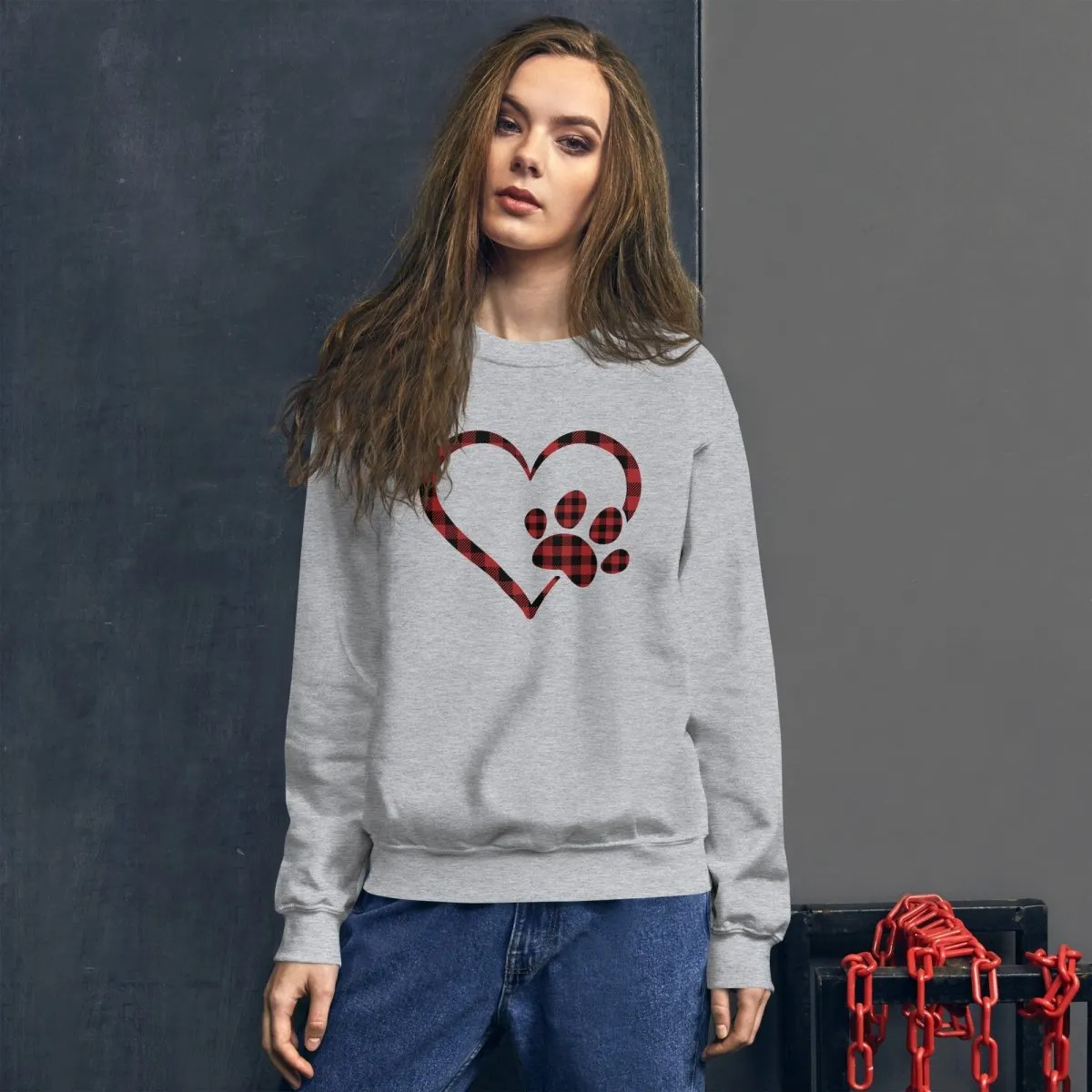 Red Plaid Heart and Paw Sweatshirt