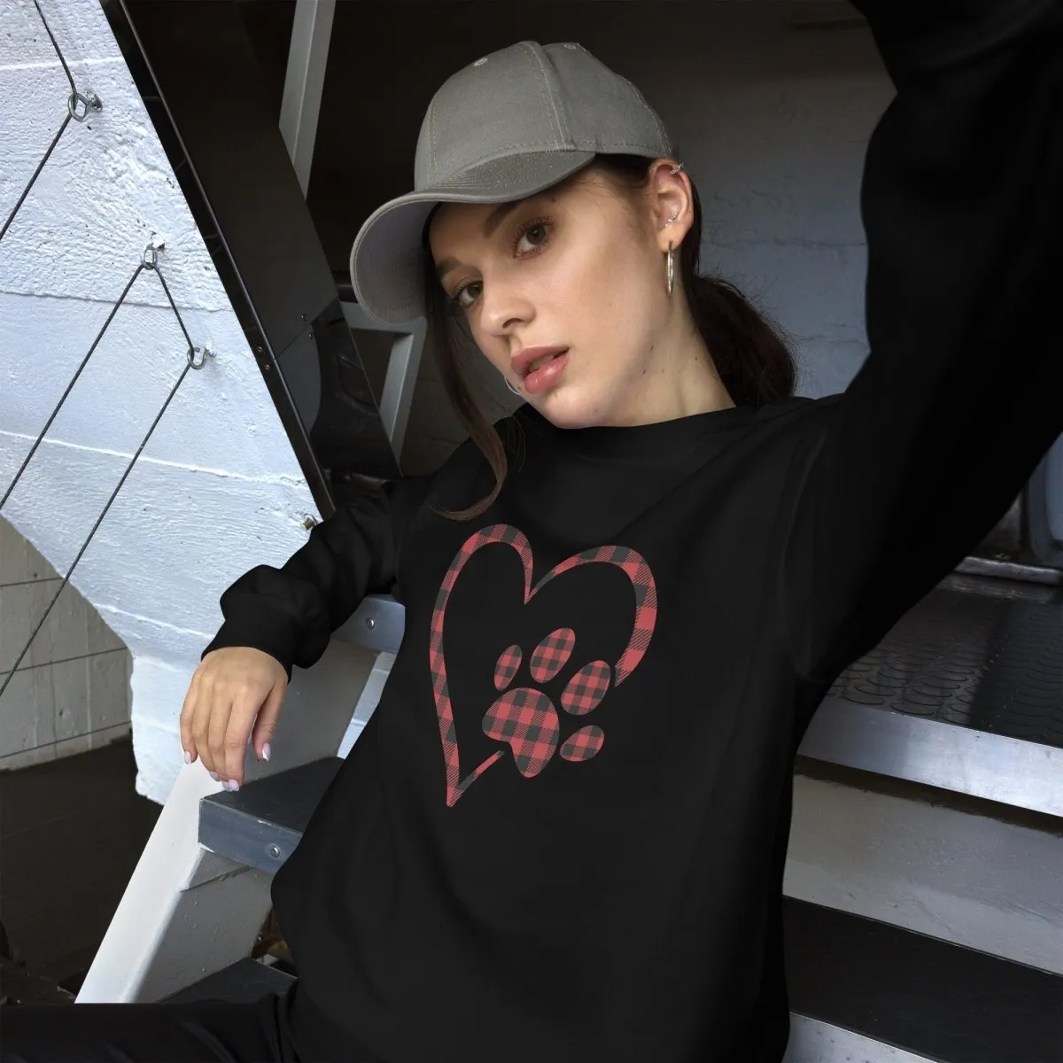 Red Plaid Heart and Paw Sweatshirt