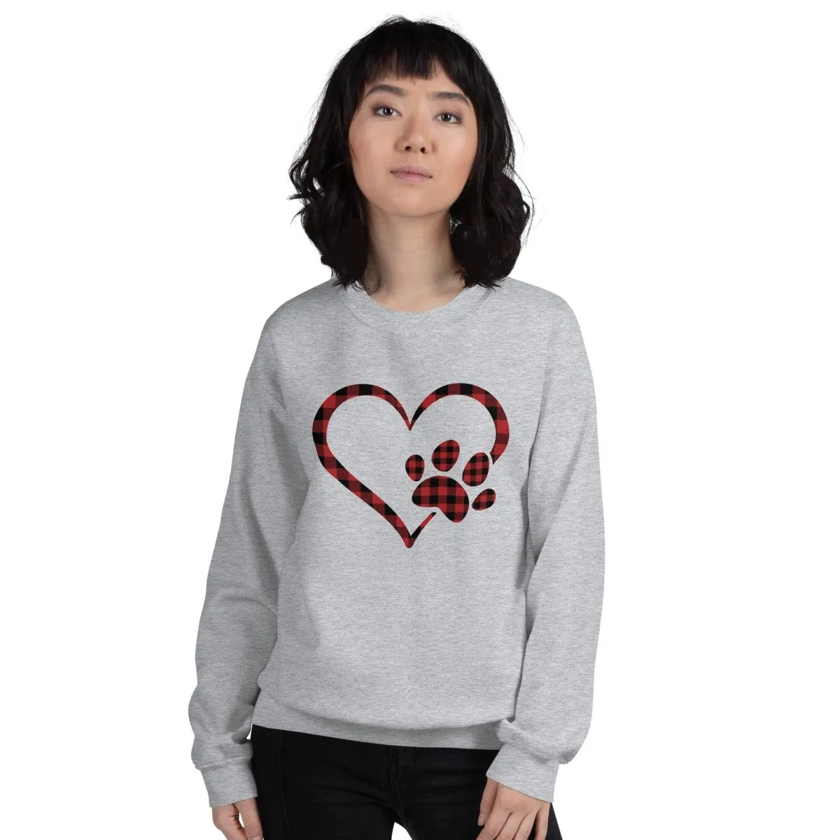 Red Plaid Heart and Paw Sweatshirt