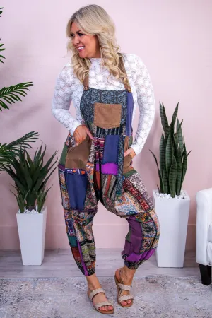Reinventing Myself Multi Color/Pattern Patchwork Overalls - RMP824MU