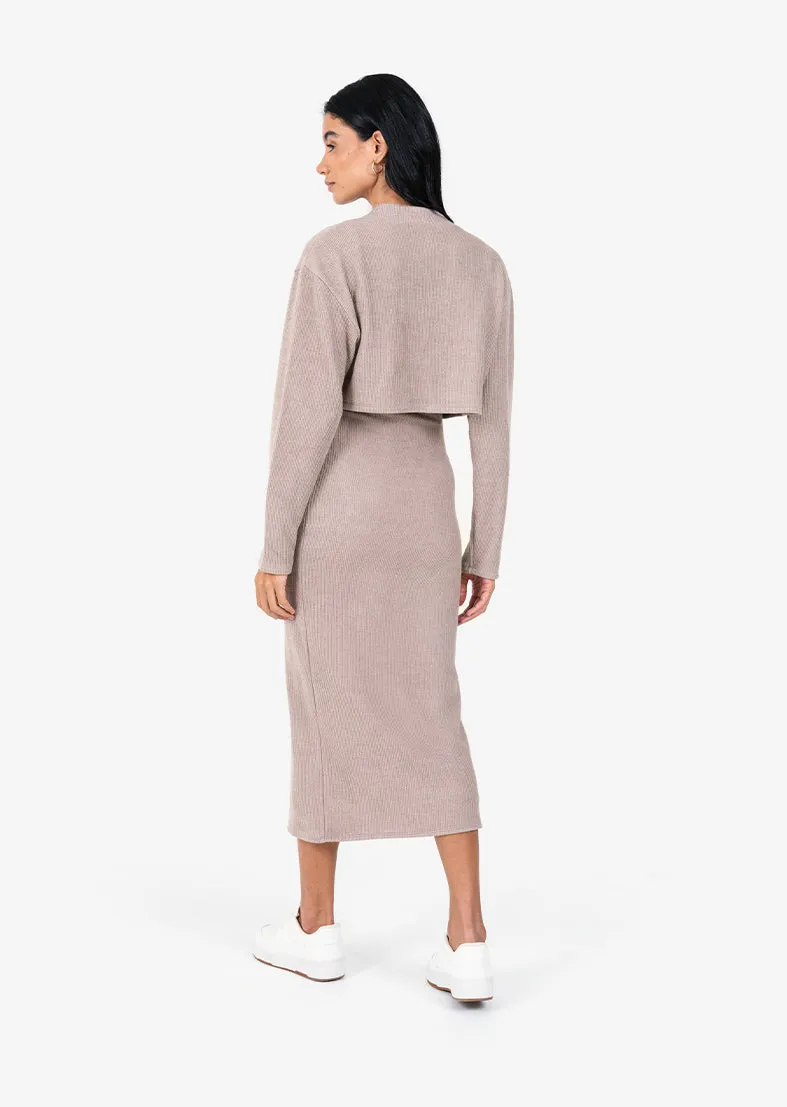 Rib Knit Lounge Cropped Cardigan Taupe FINAL SALE