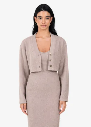 Rib Knit Lounge Cropped Cardigan Taupe FINAL SALE