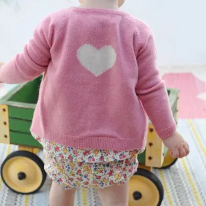 Rose Cashmere Cardigan with Heart