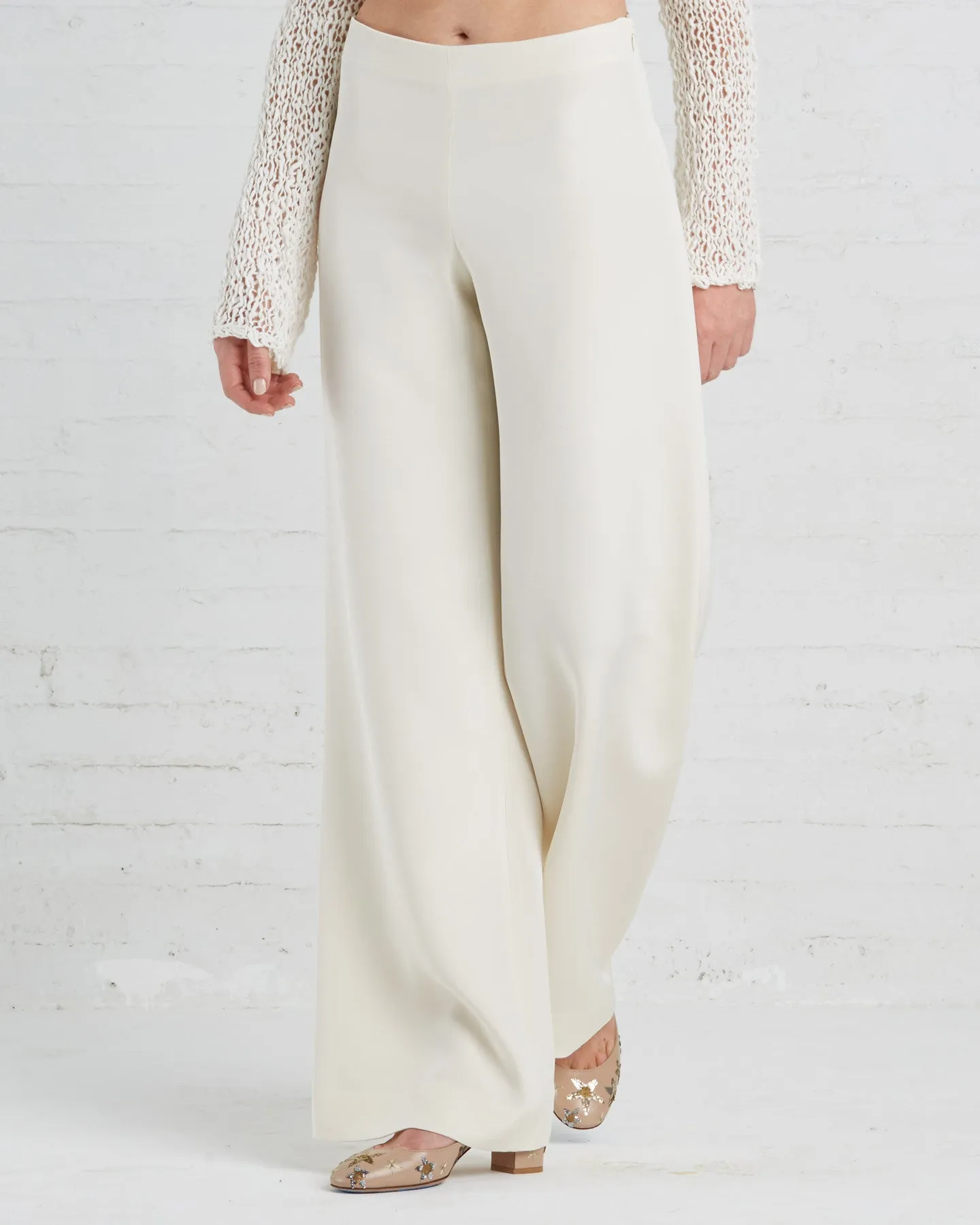 Ryan Roche Wide-leg Silk Trousers | Ivory