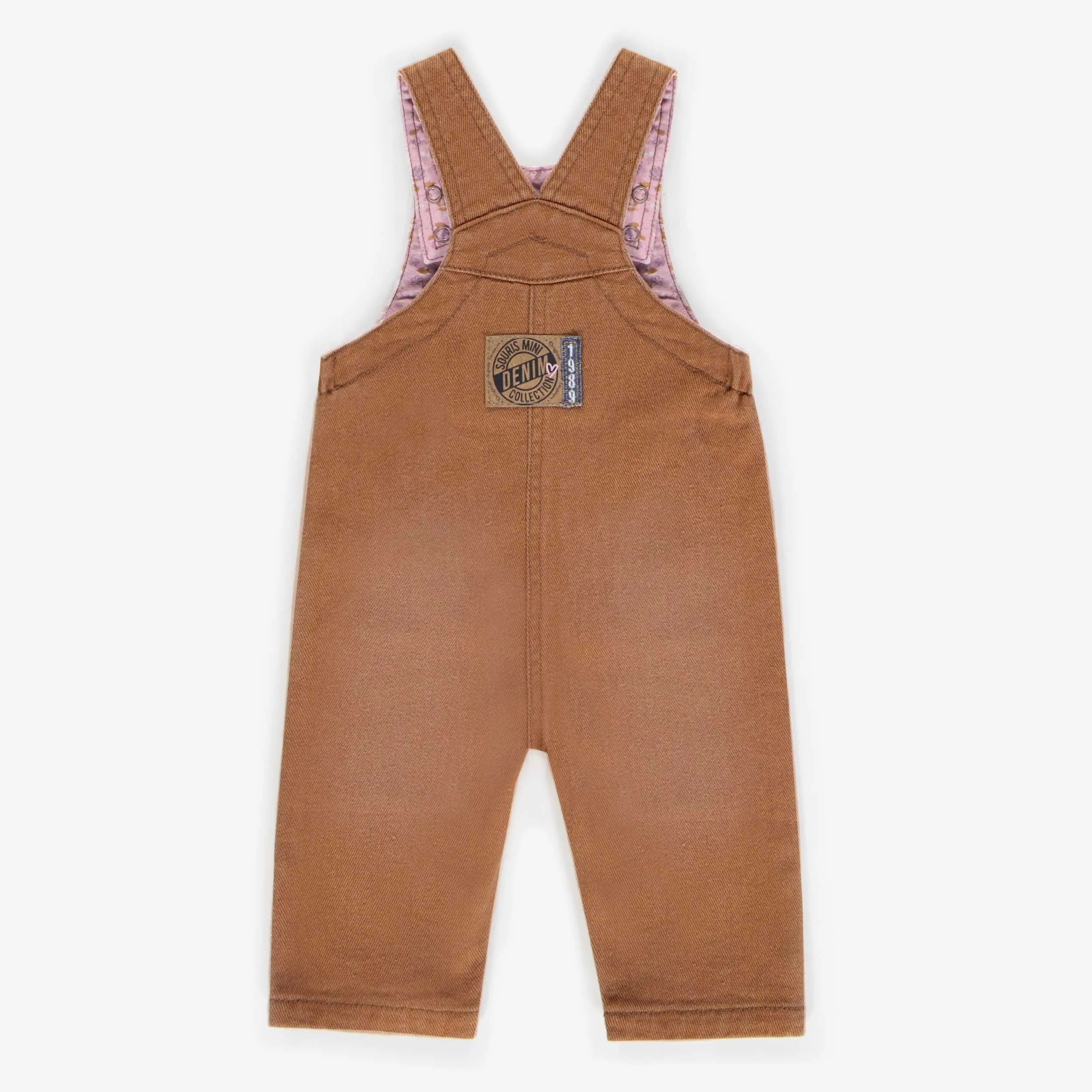 Salopette longue brune en twill, bébé || Brown long overall in twill, baby
