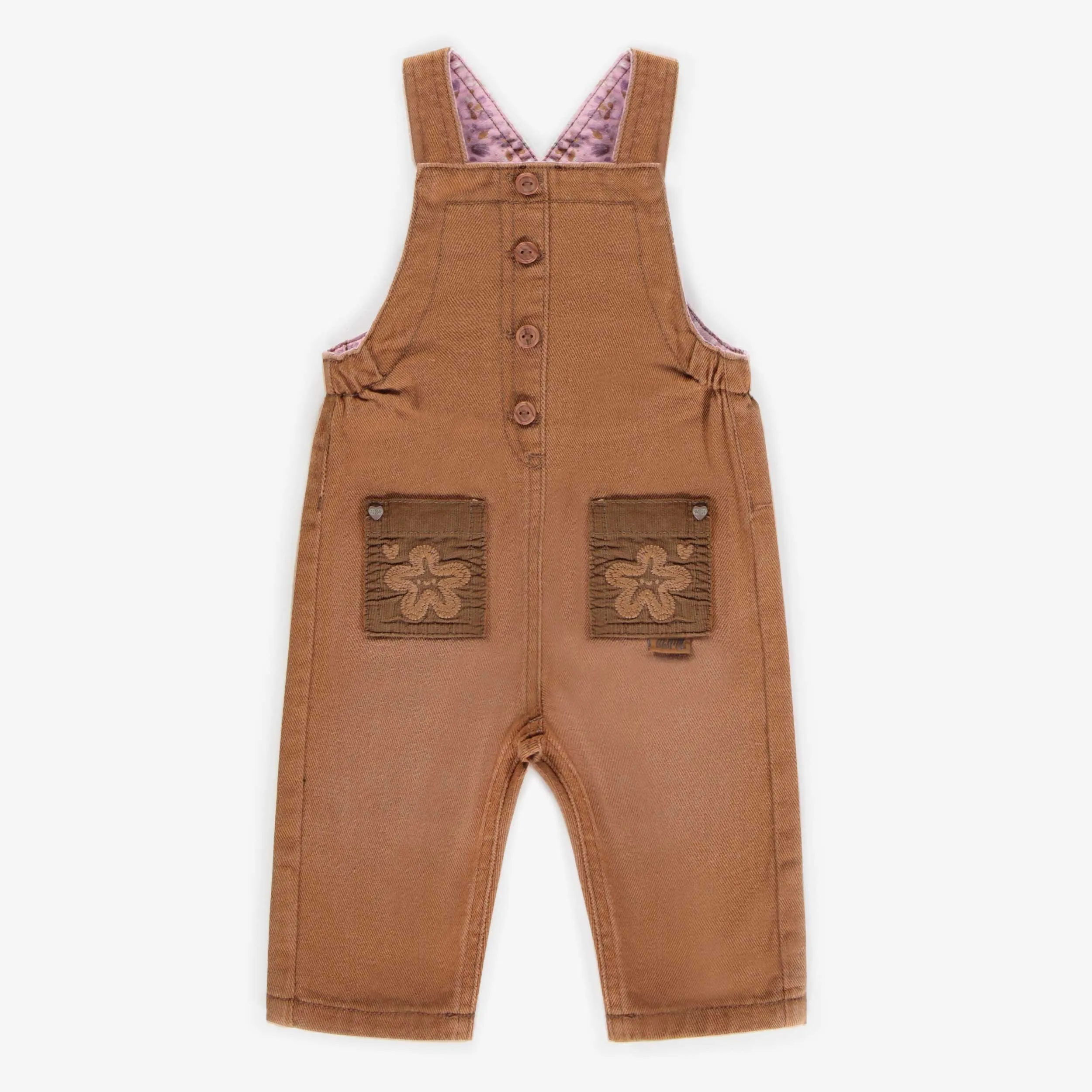 Salopette longue brune en twill, bébé || Brown long overall in twill, baby