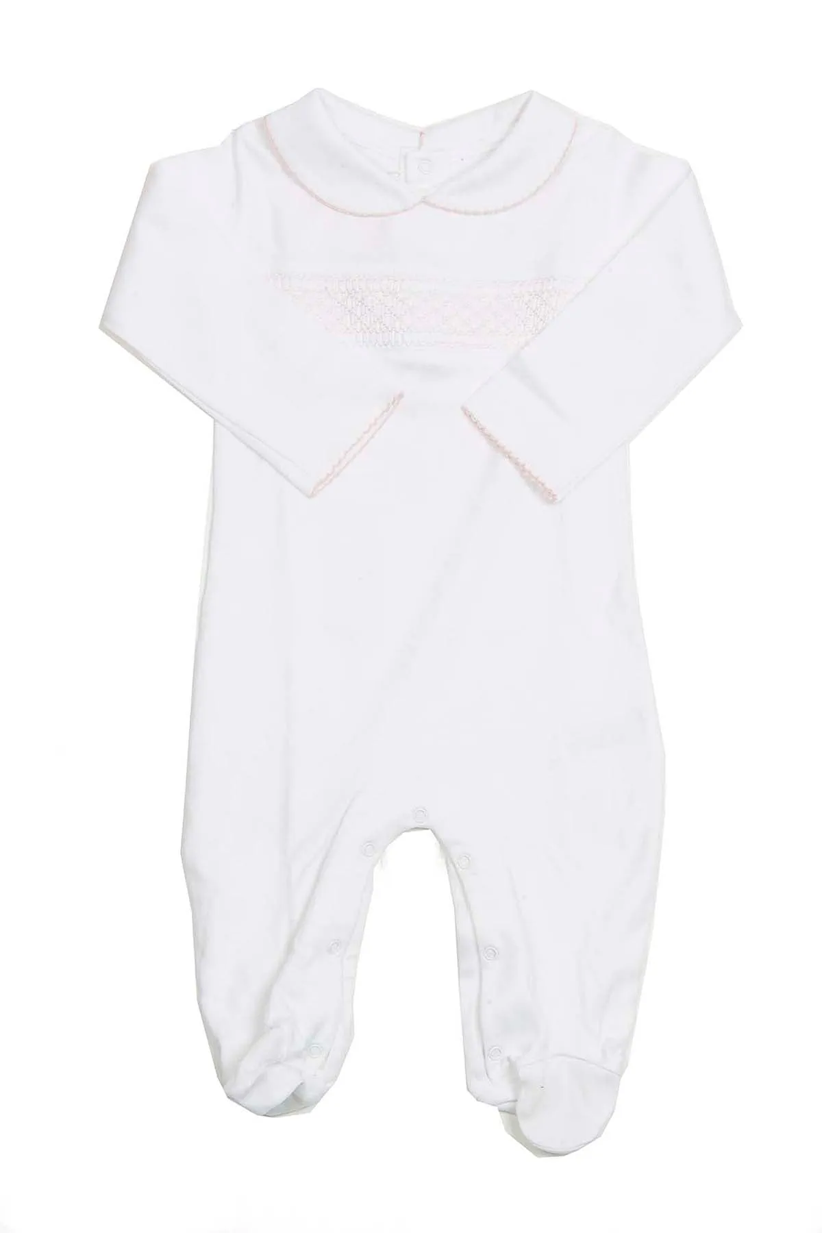 Smocked Cotton Pajama Pima Cotton White and Pink