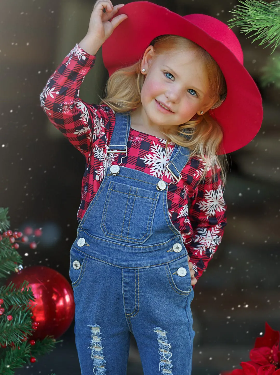 Snowflakes and Squares Flared Overall Set