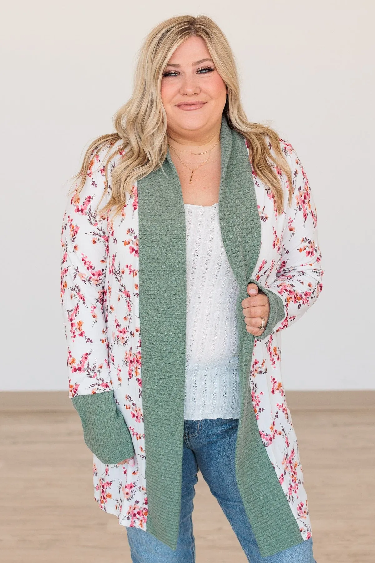 Soft For The Soul Floral Cardigan- Ivory & Sage