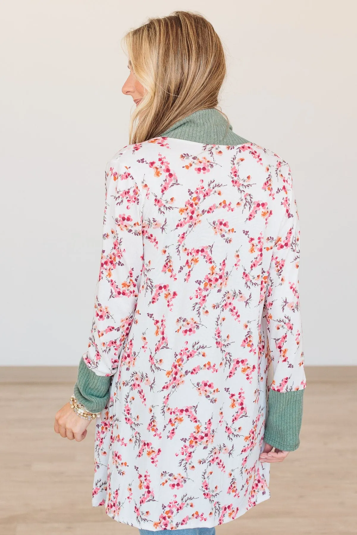Soft For The Soul Floral Cardigan- Ivory & Sage