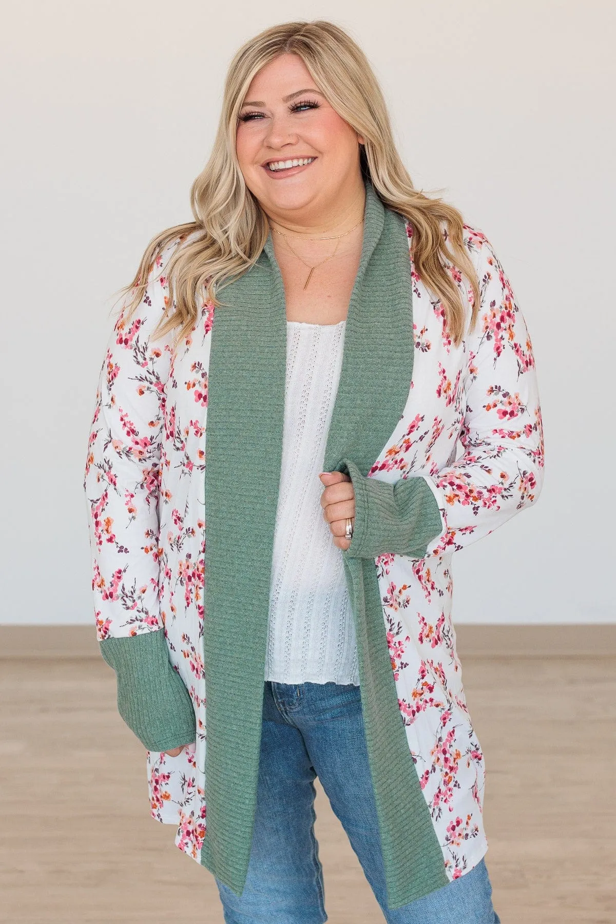 Soft For The Soul Floral Cardigan- Ivory & Sage