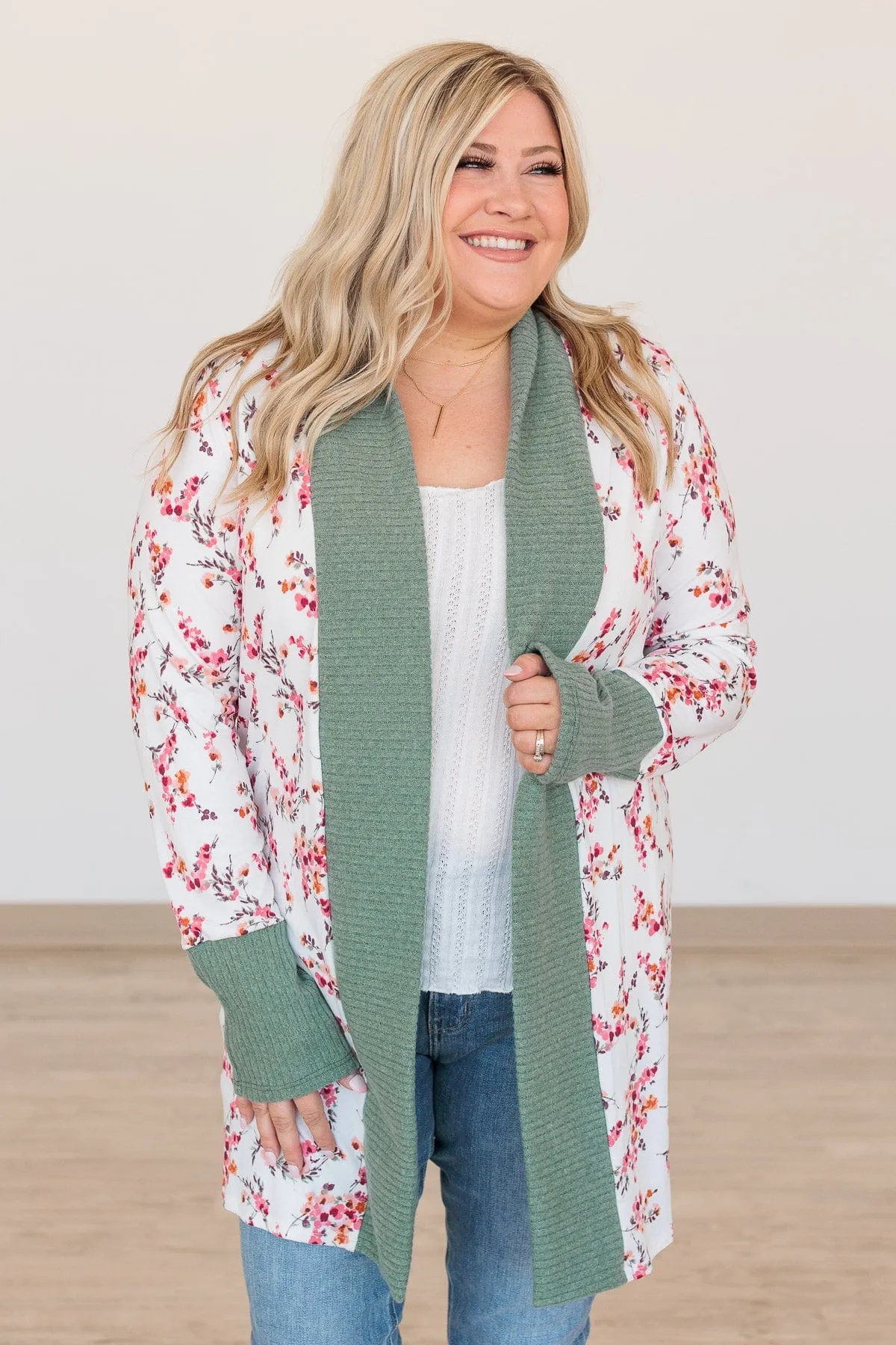 Soft For The Soul Floral Cardigan- Ivory & Sage