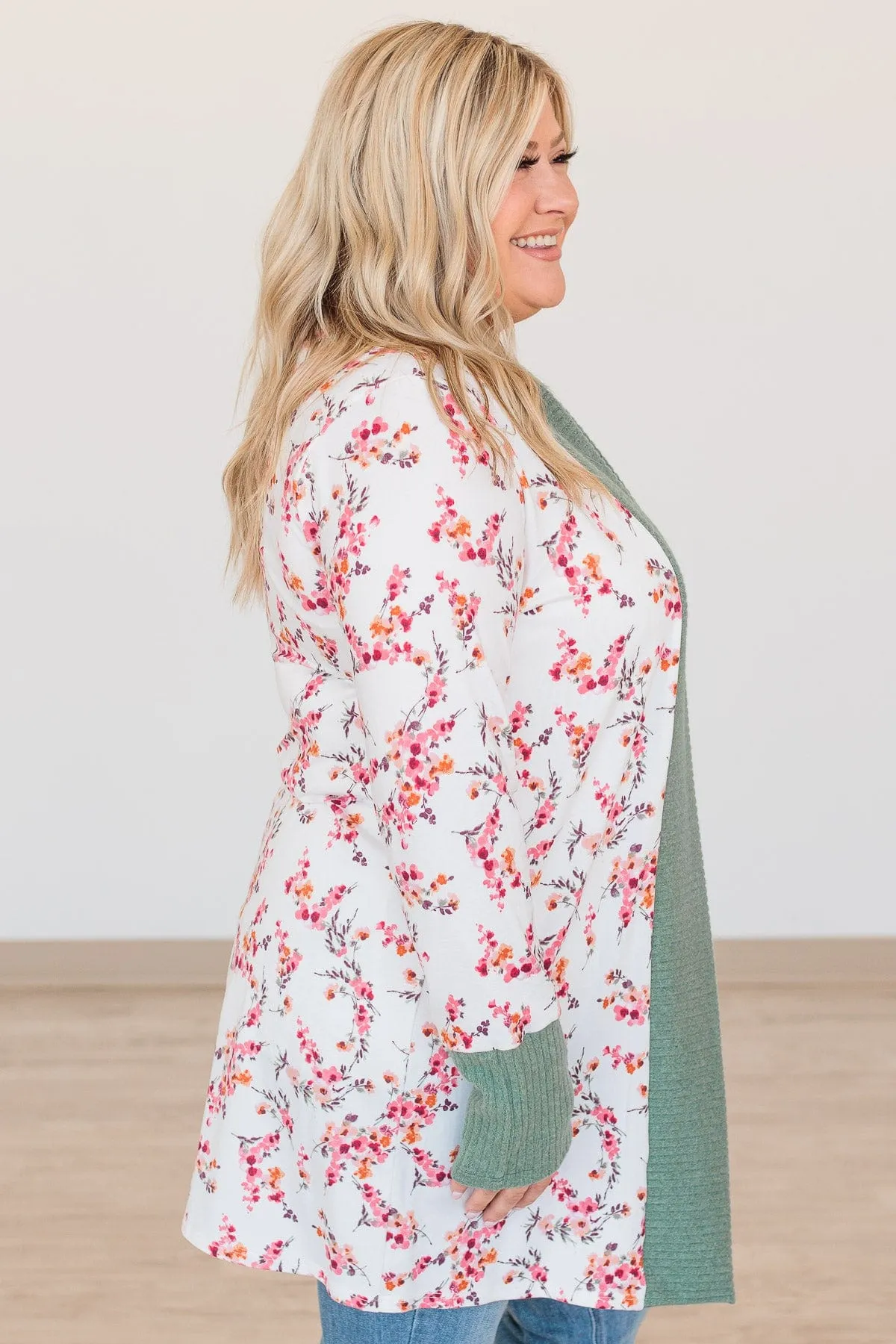 Soft For The Soul Floral Cardigan- Ivory & Sage